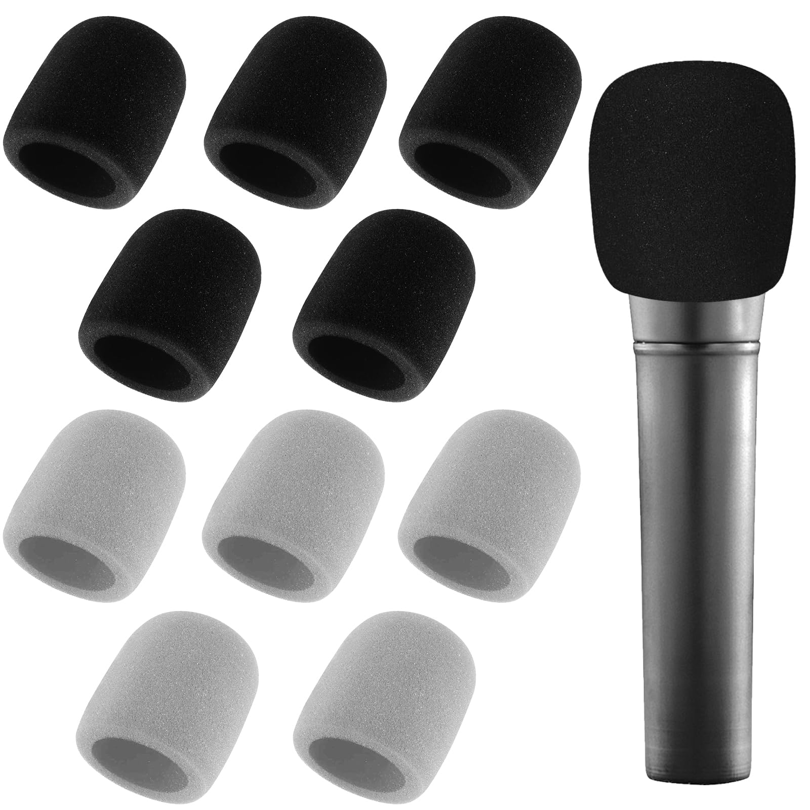 10pcs Microphone Covers Dustproof and Antibacterial Foam Mic Covers, Handheld Microphone Windscreen for Most Standard Microphones (Grey,Black)