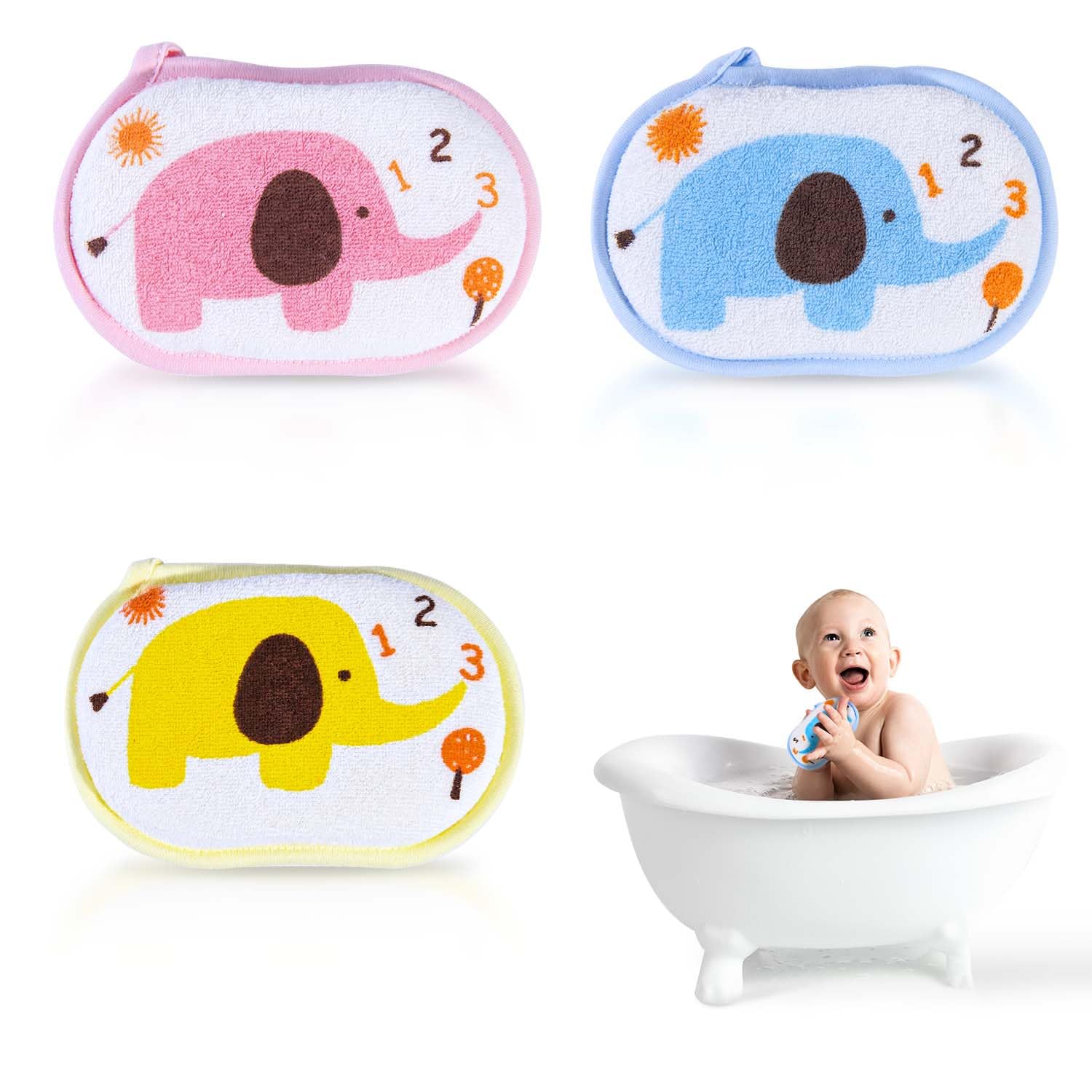 OBTANIM Baby Bath Sponge Soft Foam Scrubber Natural Sponge for Bathing, Shower Scrubber Body Sponge for Kids/Babies/Men/Women, Set of 3
