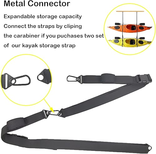 Miniatura 4 de Correa de almacenamiento para colgar en la pared para kayak, asas de SUP, colgadores de tabla de remo, estante de almacenamiento de kayak para