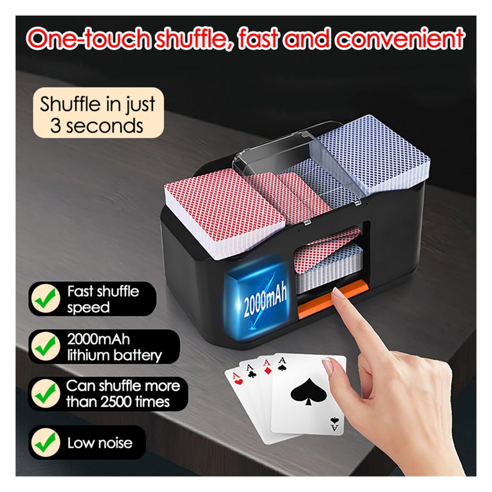 Mélangeur de Cartes Rechargeable 2000 mAh, 2 Jeux, Machine mélange Automatique Compact et Portable