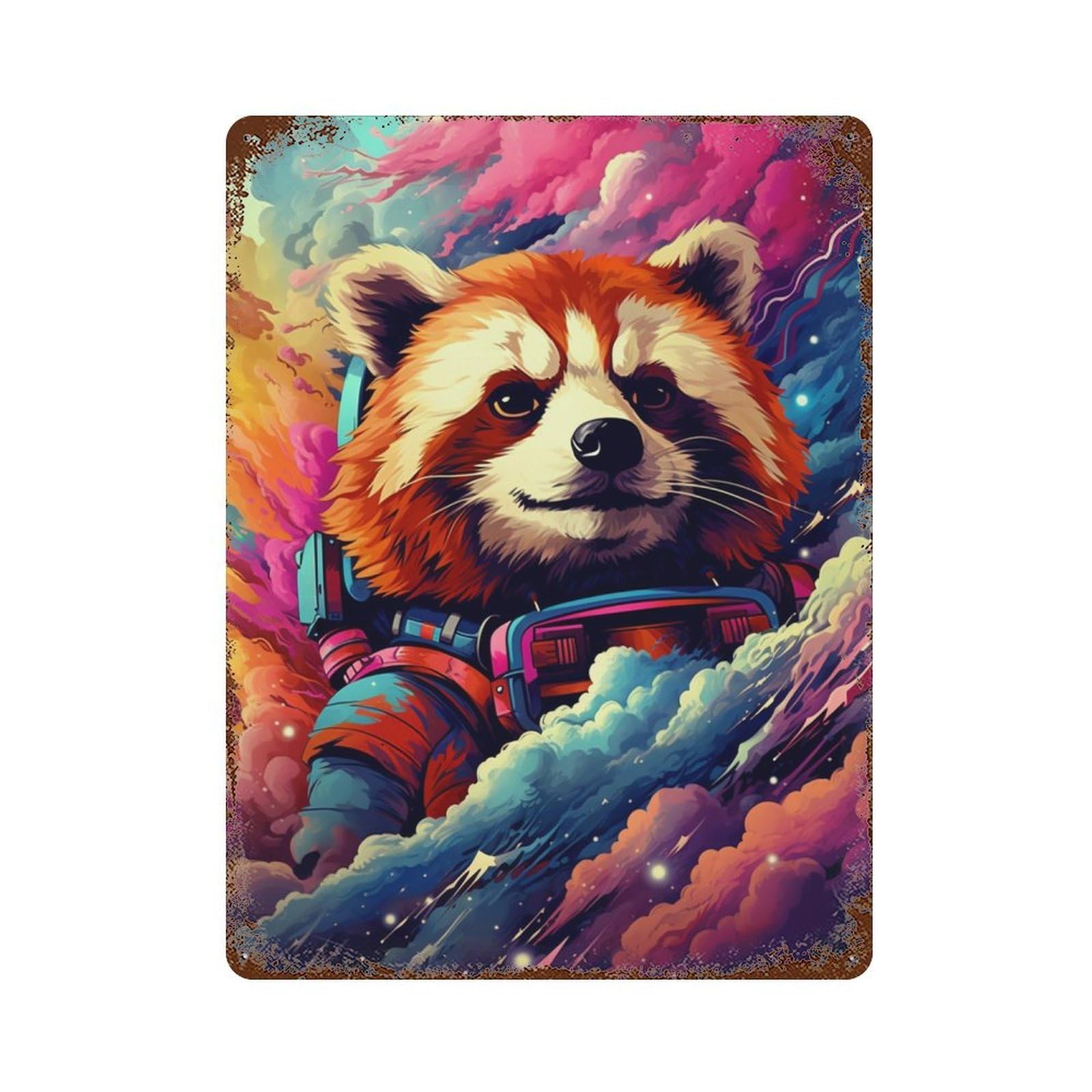 Cosmic Red Panda Adventure Distressed Metal Wall Sign 15.7"x11.8", Shabby Chic Decor for Garage, Pub Or Kitchen