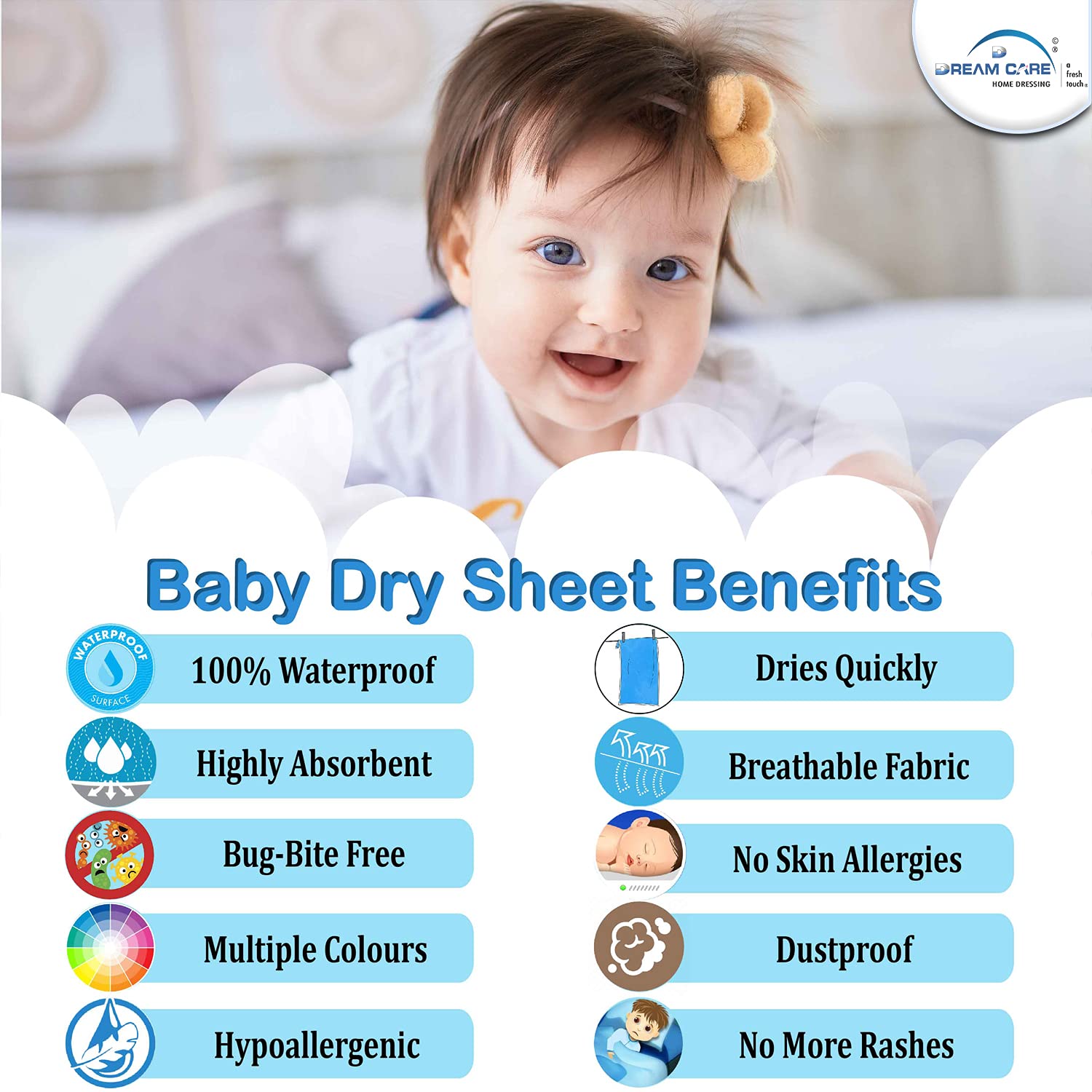 DREAM CARE Waterproof & Washable Instadry Extra Absorbent Baby Dry Sheet & Bed Protector/Crib Sheet - Size Small 20x28 Inches/ 50X70 Cms-Rust 4