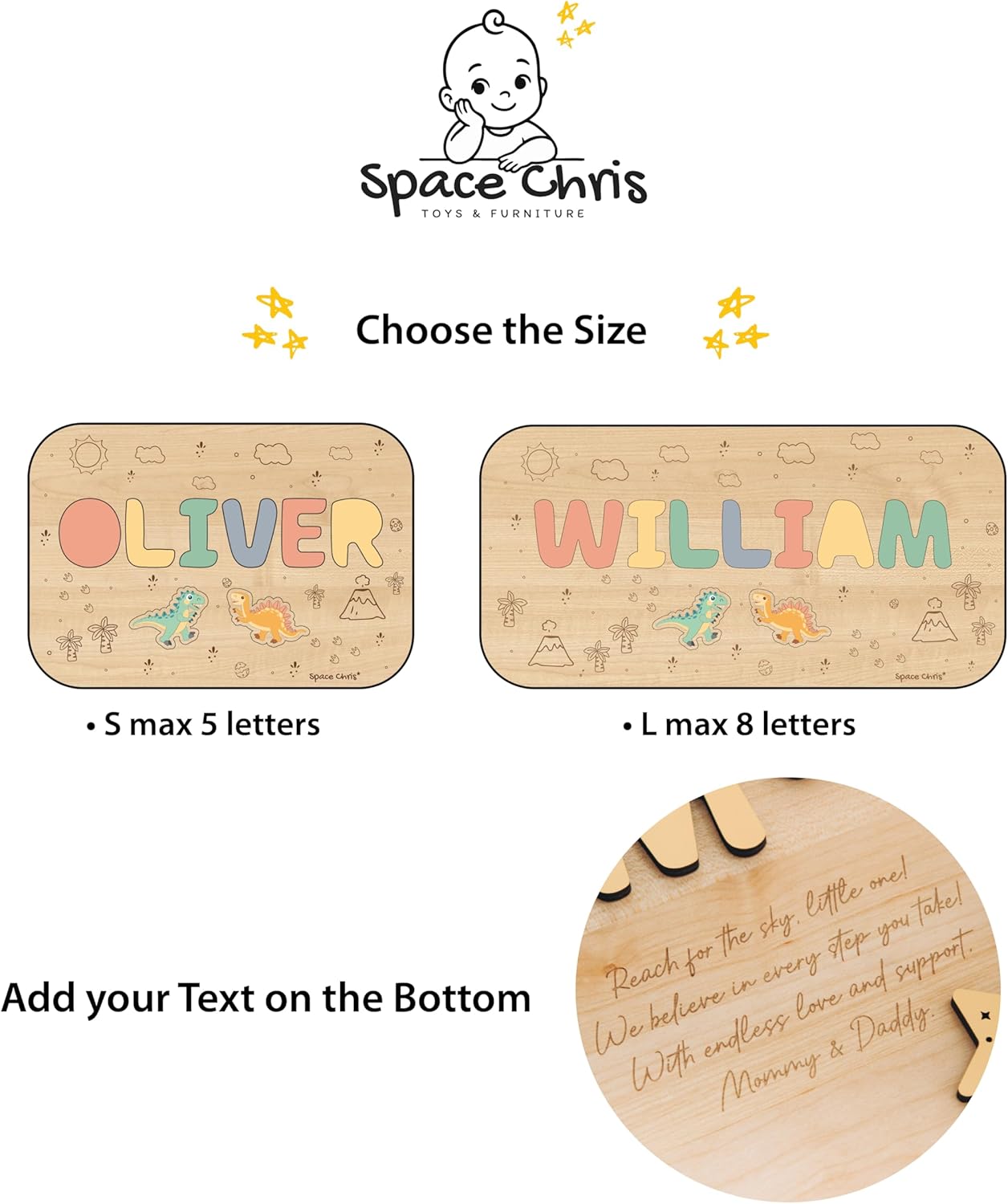 Wooden Stool Custom Name Puzzle Personalized Dinosaurs 1st Birthday Gift for Kids First for Toddlers Baptism Boy Gift