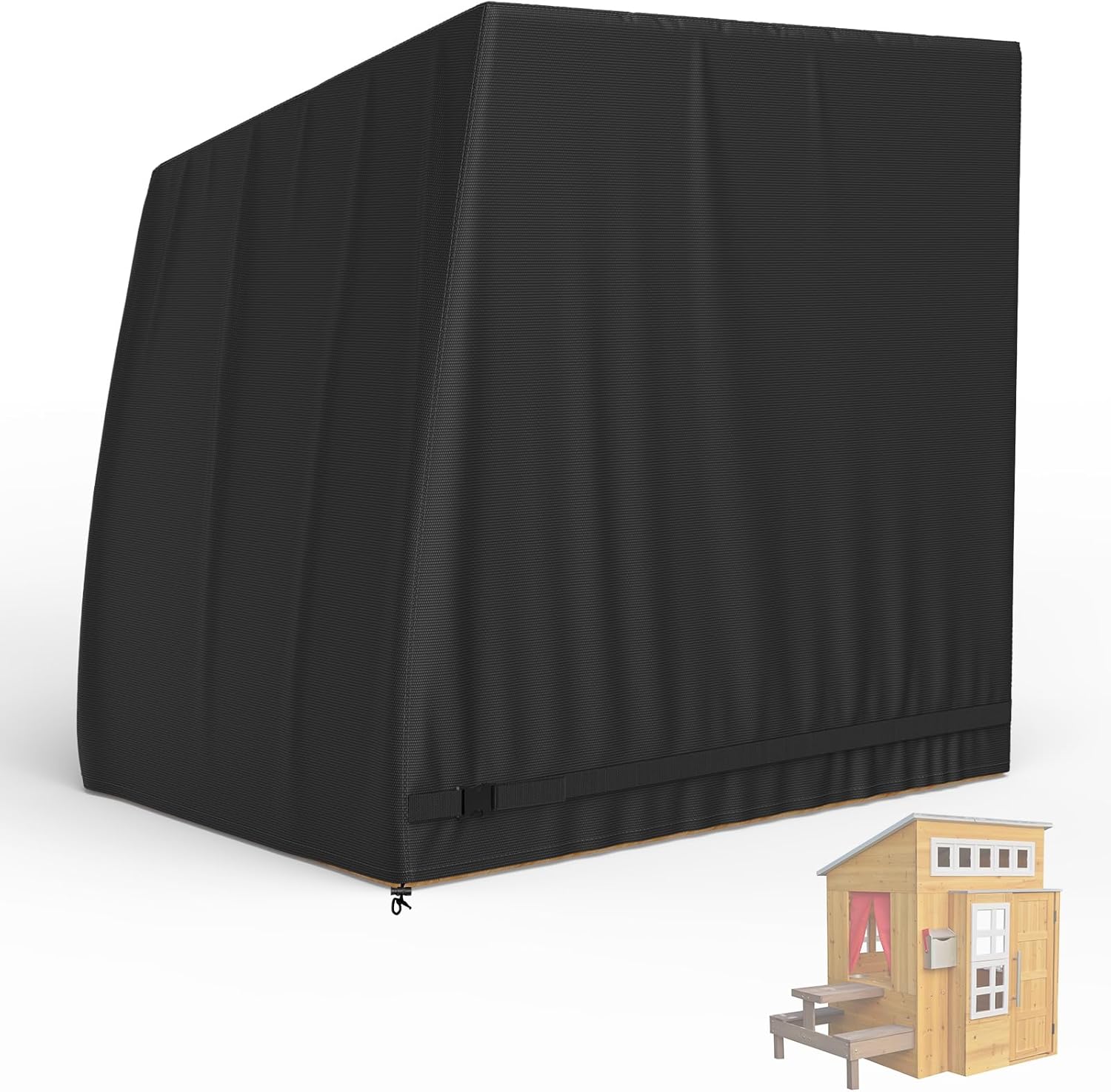 Outdoor Playhouse Cover for Modern Outdoor Wooden Playhouse Waterproof Dustproof 76” D x 51” W x 63” H Black (Only Cover)
