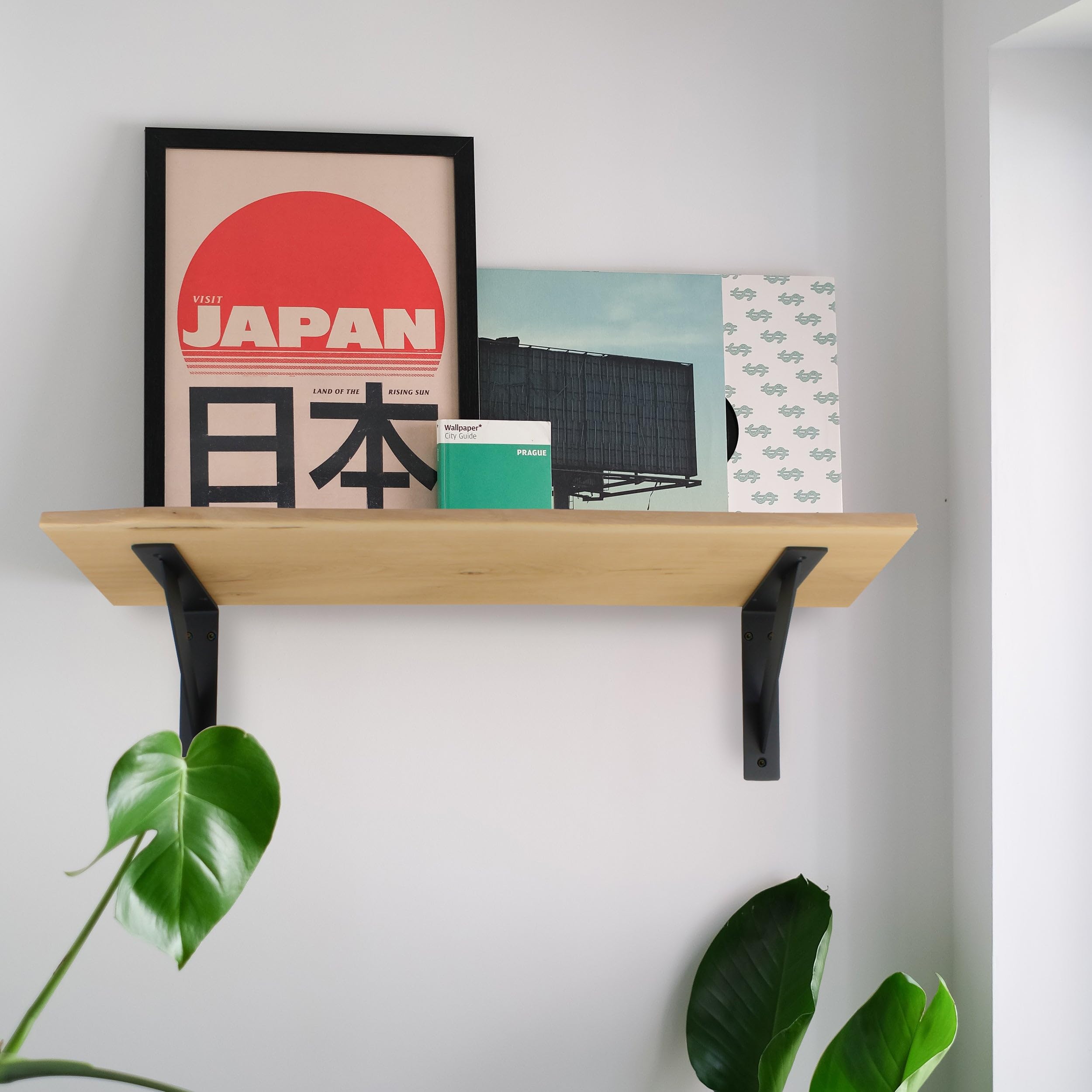 1 x designerska półka regałowa Live Edge dąb | lite drewno naturalne, dno regału, krawędź drzewa, regał wiszący, półka ścienna do salonu (20-25 cm G, 200 cm szerokość)