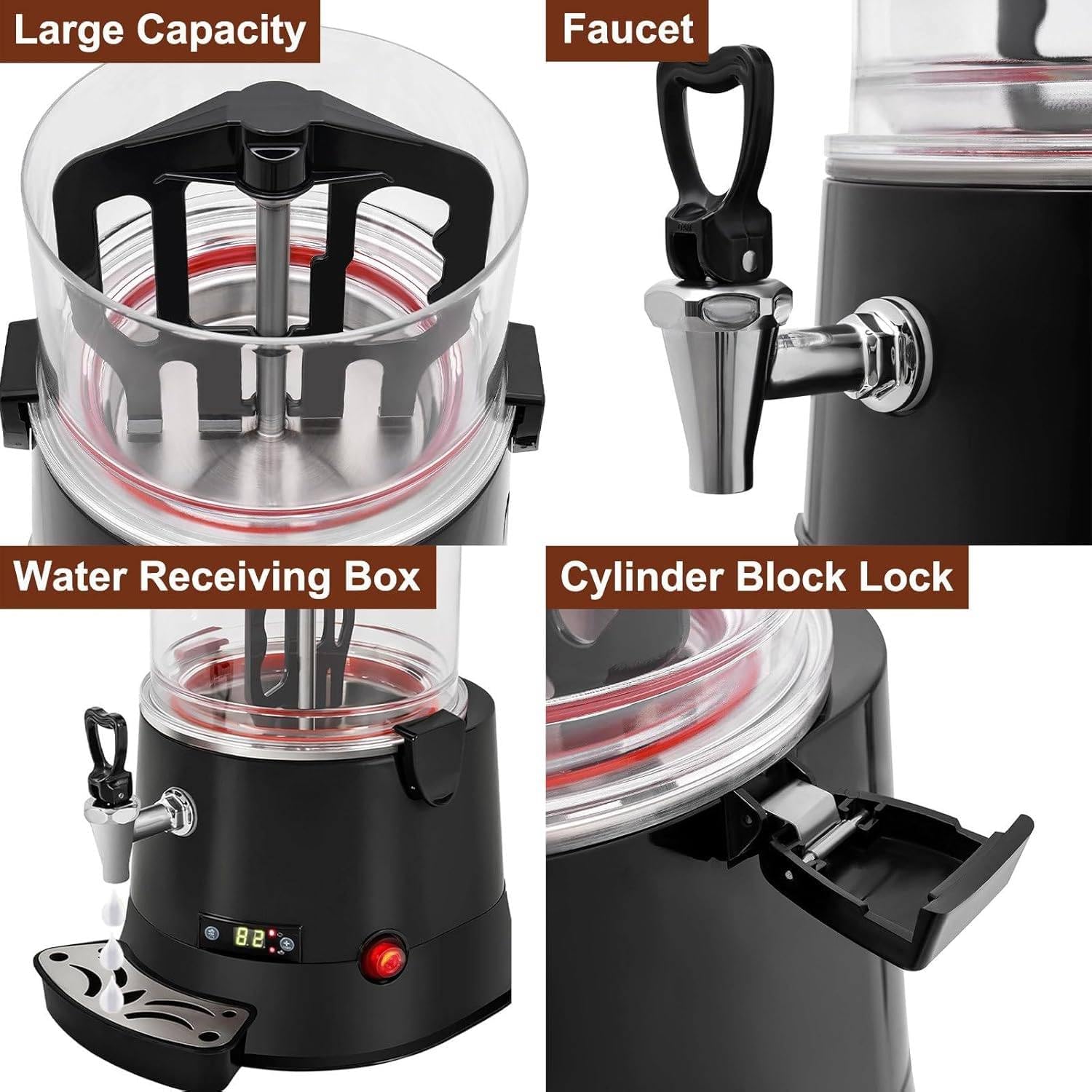 Commercial Hot Chocolate Heating Mixing Melting Machine,Espresso Coffee Machine,LED Display Panel,for Heating Chocolate Coffee Milktea Juice,Chocolate Dispenser Hot Beverage Warmer,5L