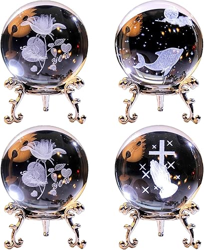 Miniatura 7 de Bola de cristal grabada con láser 3D con soporte, esfera de cristal, bola decorativa, pisapapeles, figura de medusa de cristal, coleccionable,