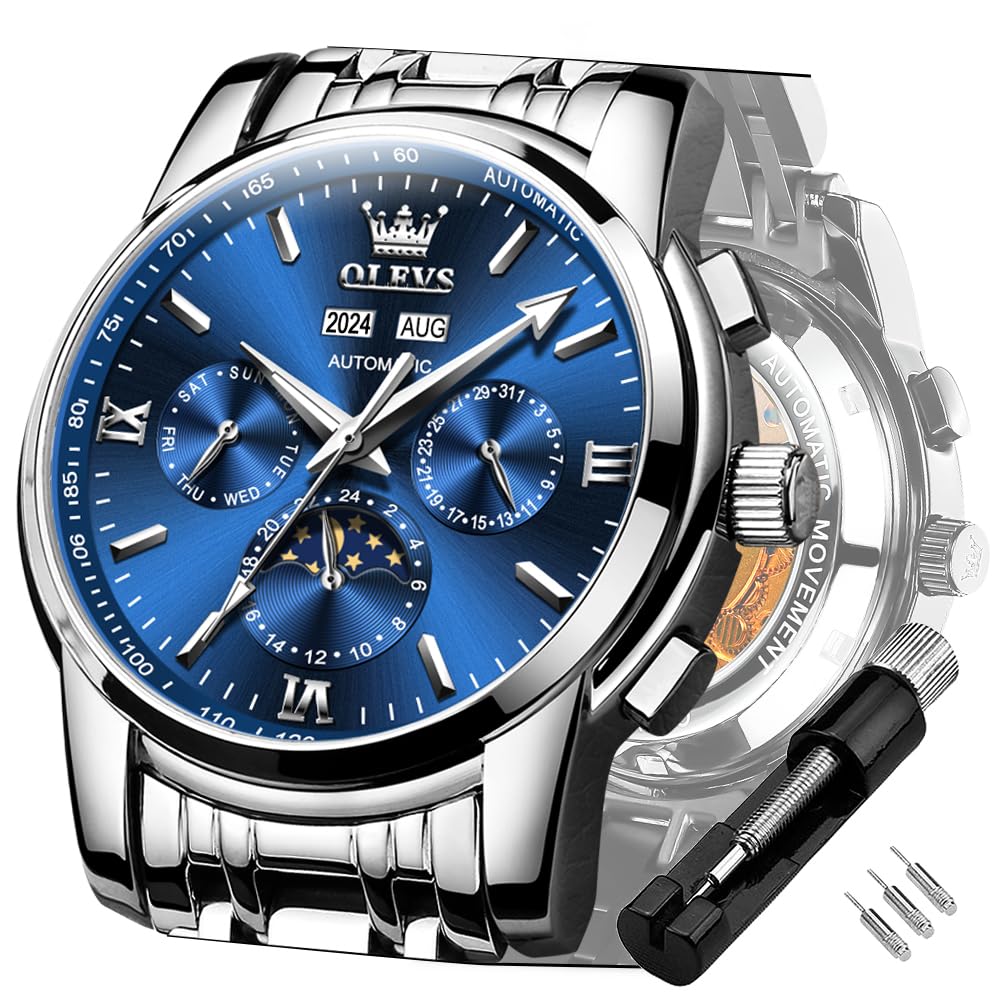 OLEVS Mens Watch Automatic Mechanical Tourbillon Self Winding Luxury Stainless Steel Waterproof Luminous Date Wrist Watch