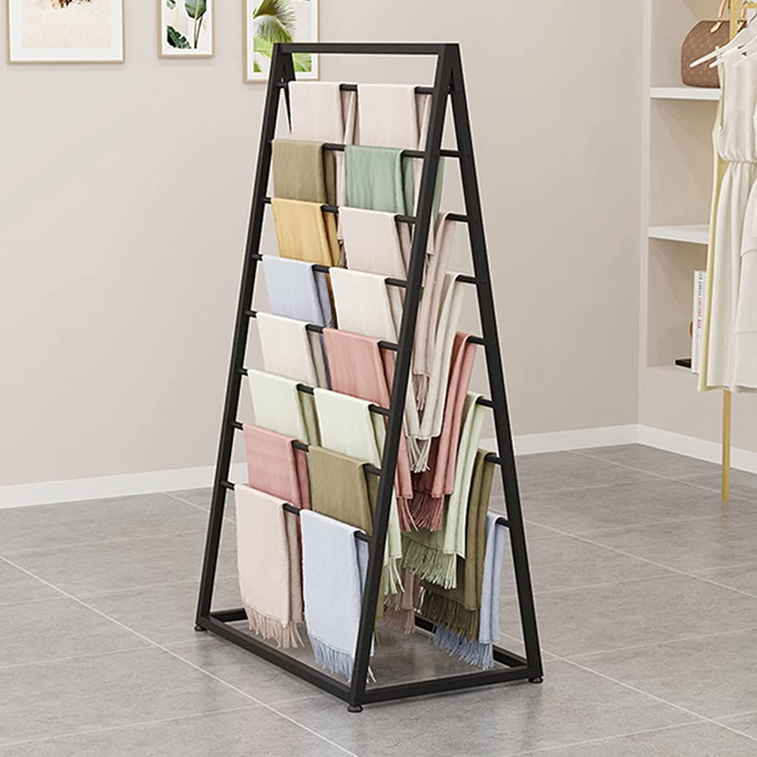 Ribbon Organizer Rack Craft Room Space Saving Scarf Organizer Rack Hijab Display Hanger, Metal Floor Standing Pants Hanger 60cm/80cm/100cm/120cm Wide (Color : Gold, Size : Wide 100cm/39inch)