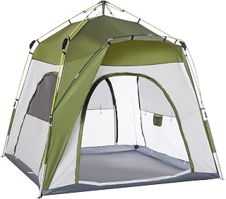 Outsunny Instant Automatic Camping Tent w/ 4 Doors and 4 Windows, Outdoor Easy Pop Up Tent, Portable Backpacking Dome Shelter, 4 Person