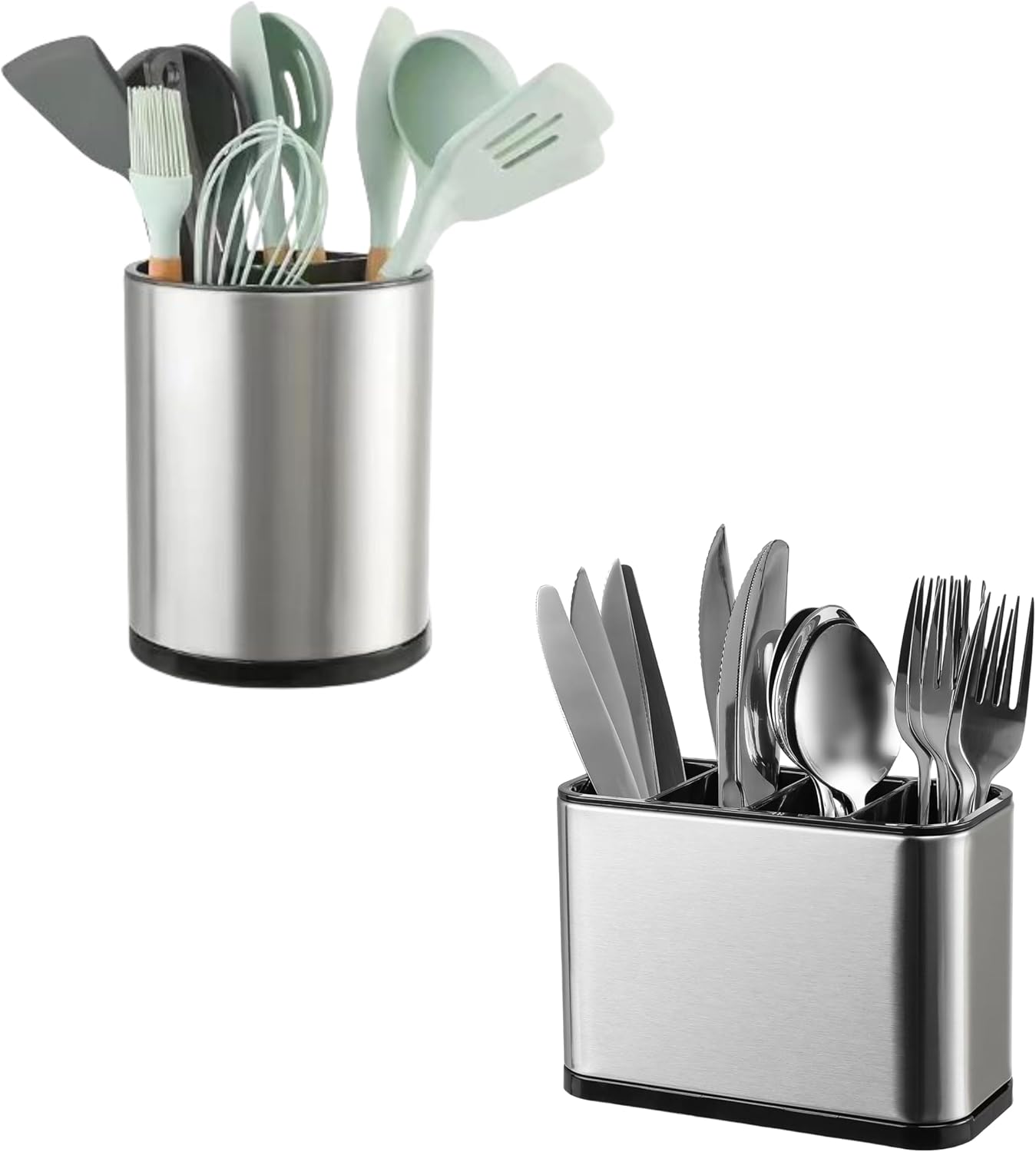 Kitchen Utensil Holder Large 360° Rotating For Counter Organizer Stainless Steel Storage Cooking Silverware(2 Set)