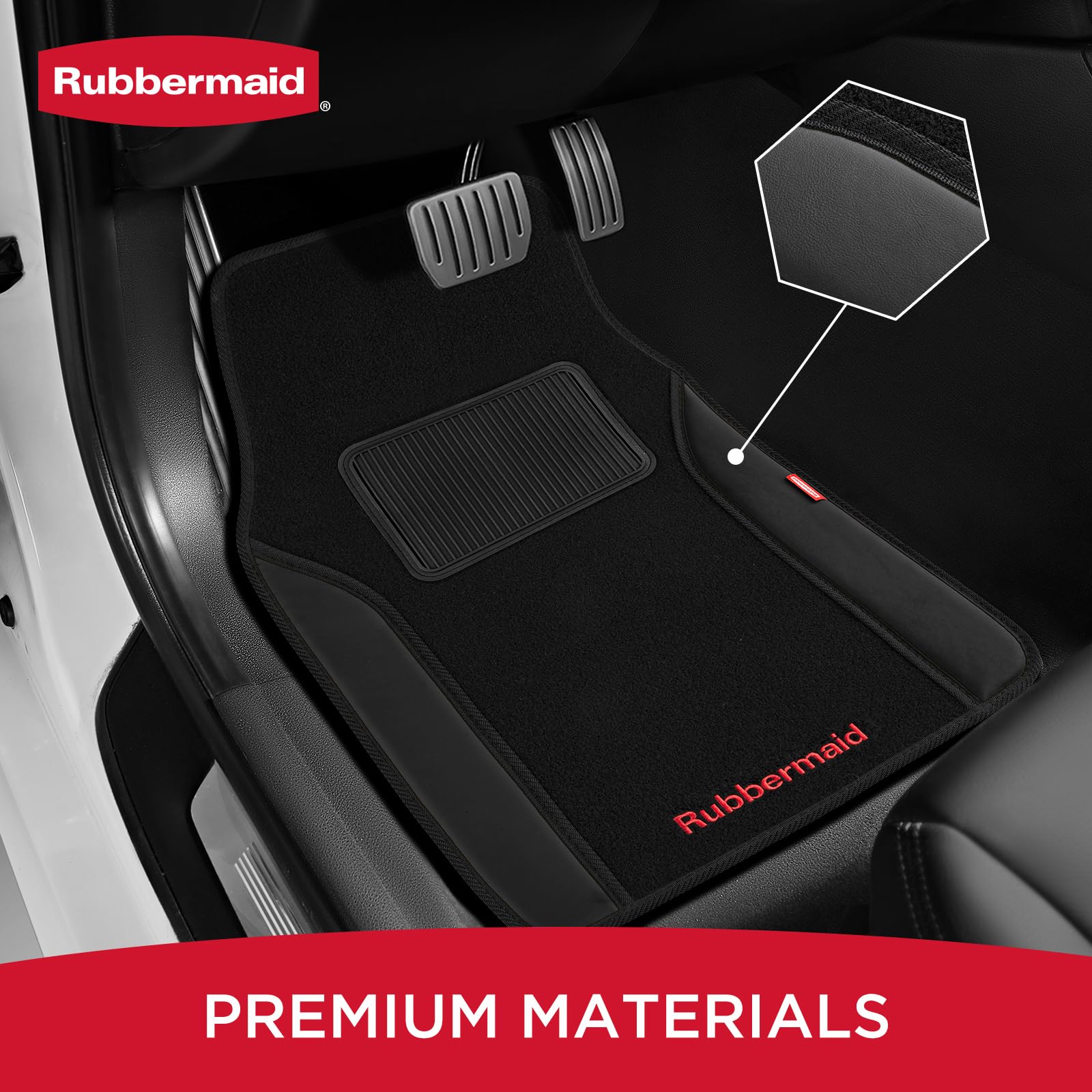 Rubbermaid Car Mats Carpeted Floor Car Mat with Faux Leather Built-in Heel Pad Two-Tone Car Rug Floor Mats — view 2