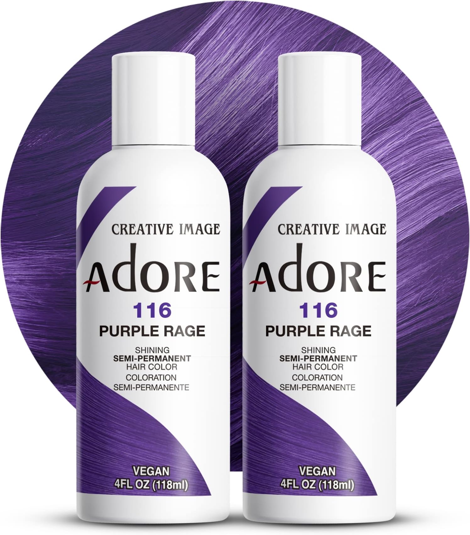 Adore Semi Permanent Hair Color (116 Purple Rage) (2 Pack) | Vegan & Cruelty-Free Purple Hair Dye | No Ammonia, No Peroxide, No Alcohol | 4 Fl Oz