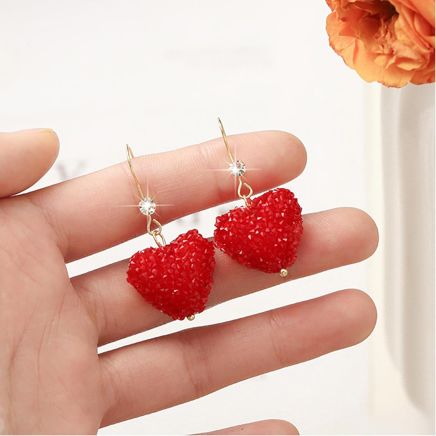 Valentines Outfits for Women Valentines Earrings Heart Earrings for Women Sparkling Red Heart Rhinestone Dangle Earring Valentine's Day Gifts for Her Valentine Jewelry Accessories - Image 4