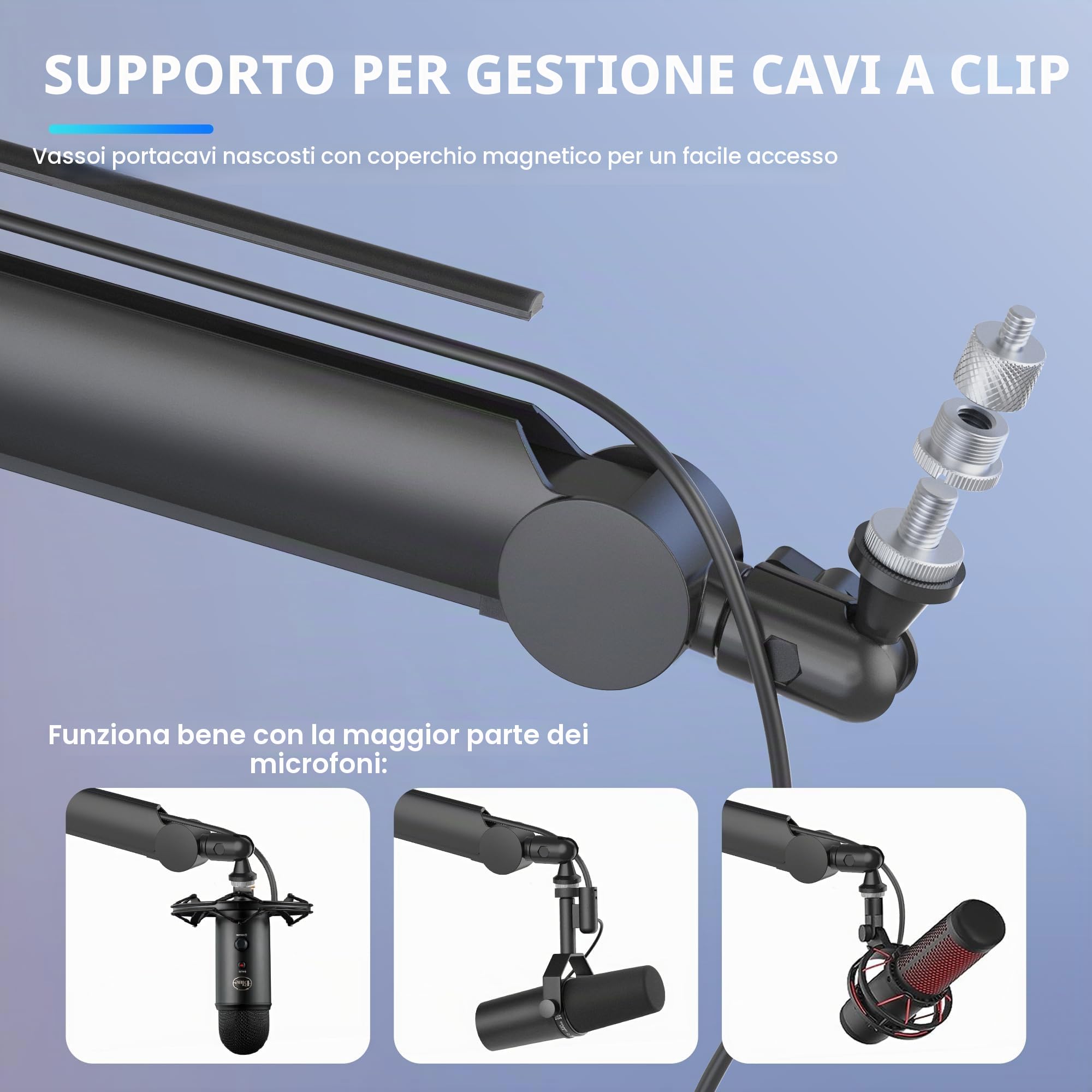 Thronmax Twin-S8 Braccio boom Microfono, Supporto per microfono a forbice regolabile a 360° con cavo integrato in Metallo robusto per Blu Yeti, Universale da 1/4"，3/8" a 5/8"(Nero)