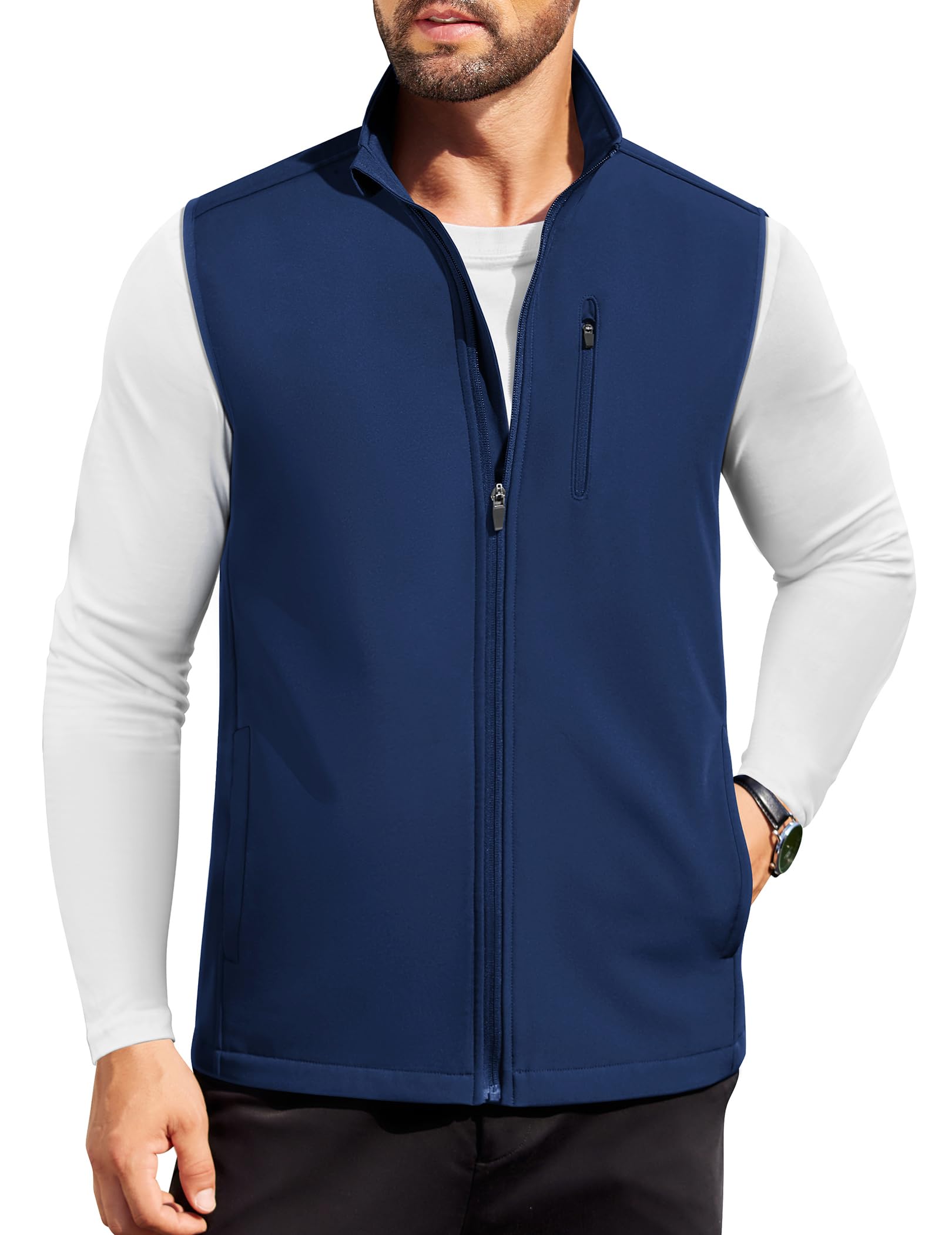 coofandy Mens Lightweight Softshell Vest Windproof Sleeveless Jacket Zip Up Fleece Lined Vest Outerwear for Golf Running-picture-26