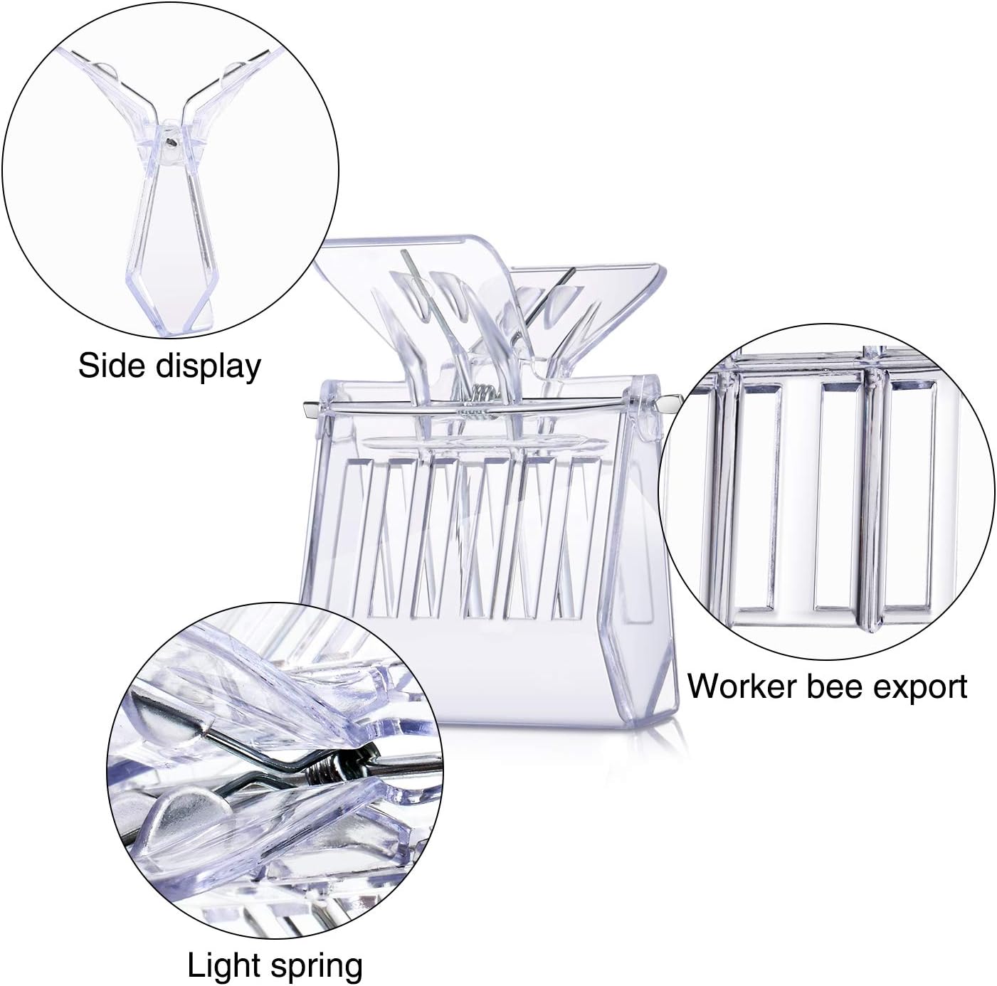 Outus 5 Pieces Plastic Bee Queen Clips Transparent Bee Cages with Queen Bee Marking Bottle for Beekeepers Mark Tool