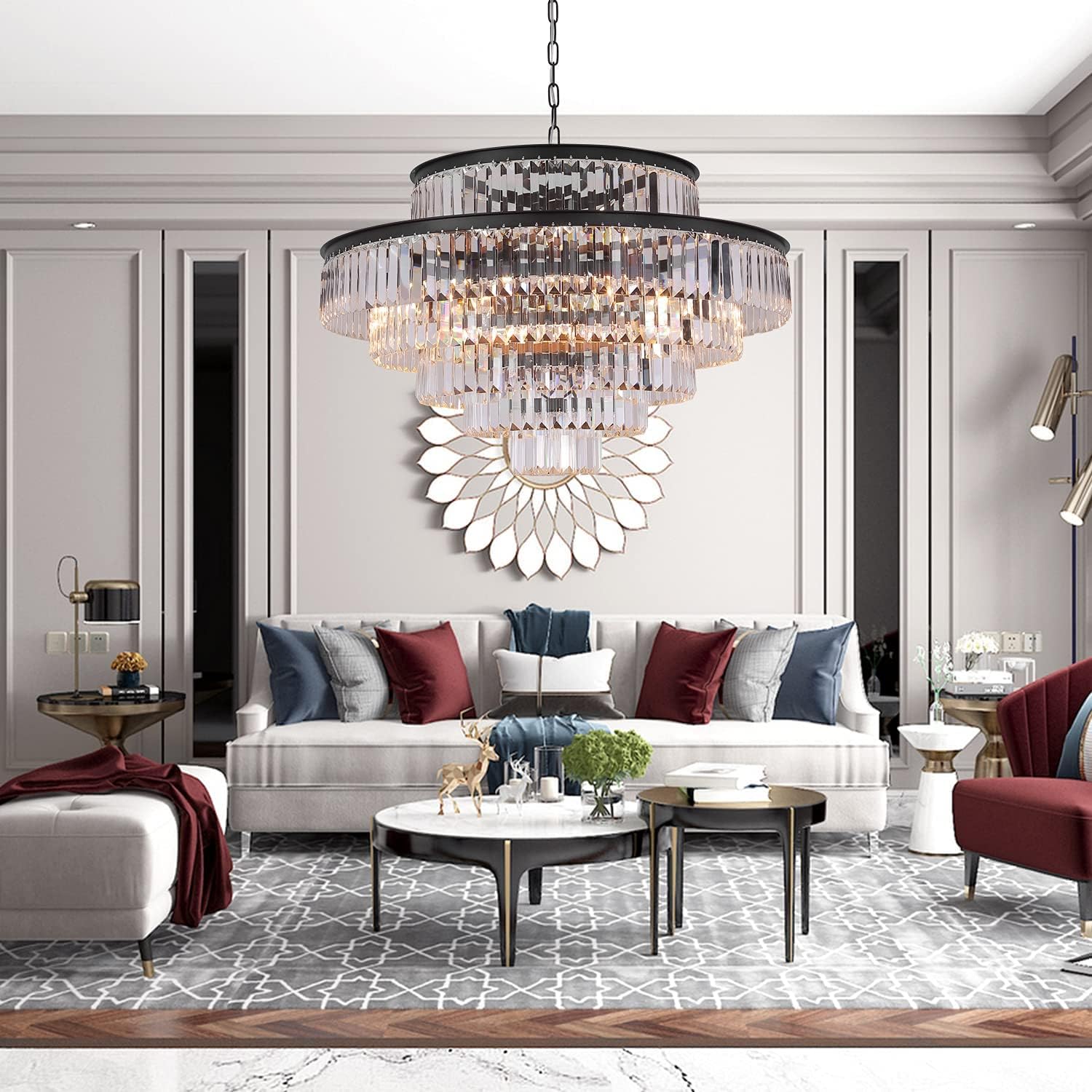 Gmlixin Crystal Chandelier Black Large 6-Tier Chandeliers Lighting Fixture for Bedroom Living Room Foyer Hallway 17-Lights (Dia 31 Inch) : Everything Else