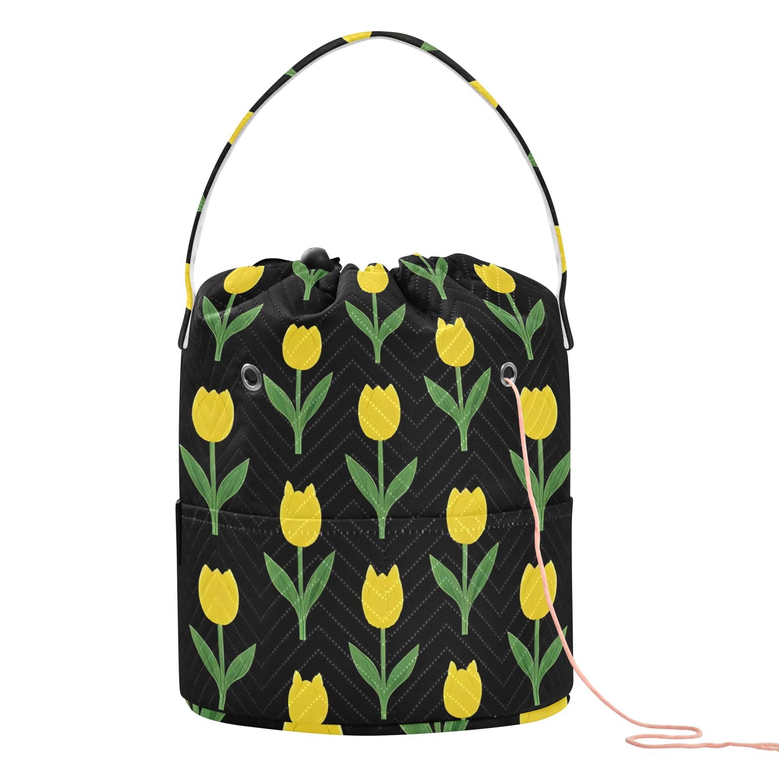 Yarn Storage Bag Small Crochet Bag Knitting Bag Organizer Yellow Tulip Black Yarn Bags for Crocheting Basket
