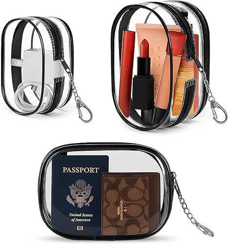 XEWEA Pequeña bolsa de maquillaje transparente portátil impermeable, 3 piezas aprobadas por la TSA estuche de cosméticos con cremallera, organizador