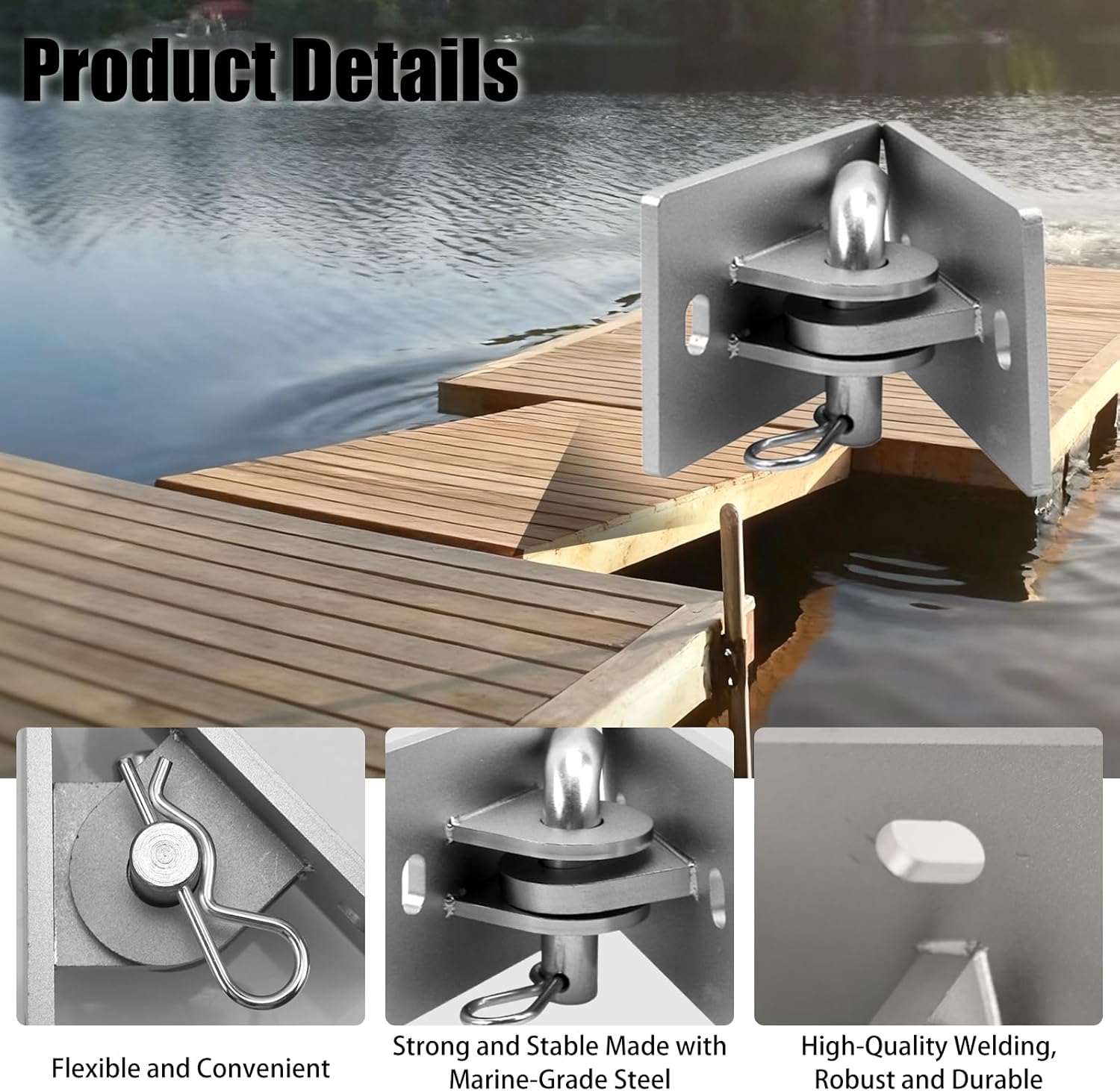 2PCS Stationary Dock Connector Hinge Kit Floating Dock Hinges Hardware Brackets Heavy-Duty Boat Dock Hinge Kit with Male & Female T-Style Corner Parts Connect Ramp to Floating Doc