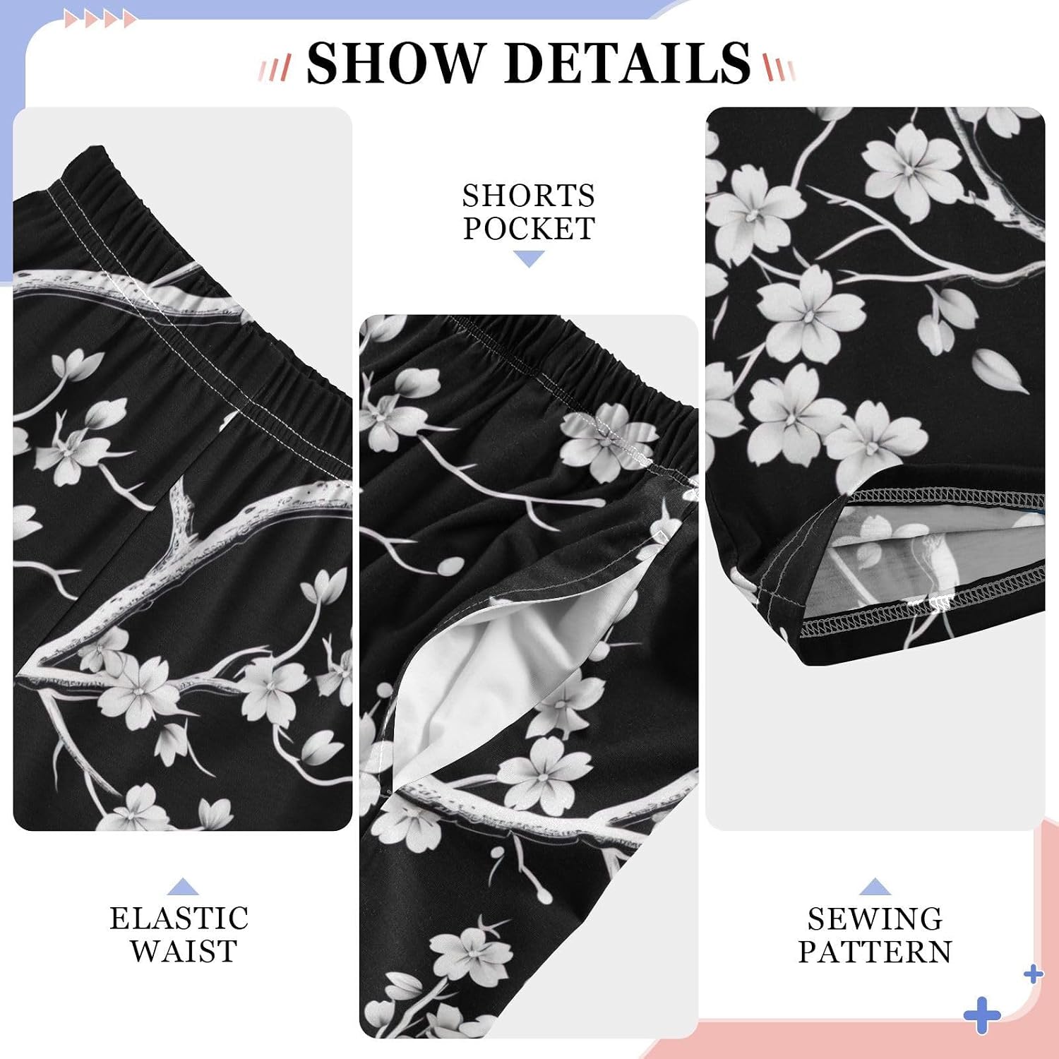 White Cherry Flowers Pajama Lounge Pants Long Pajama Bottoms Sleepwear with Elastic Waist Pockets for Christmas