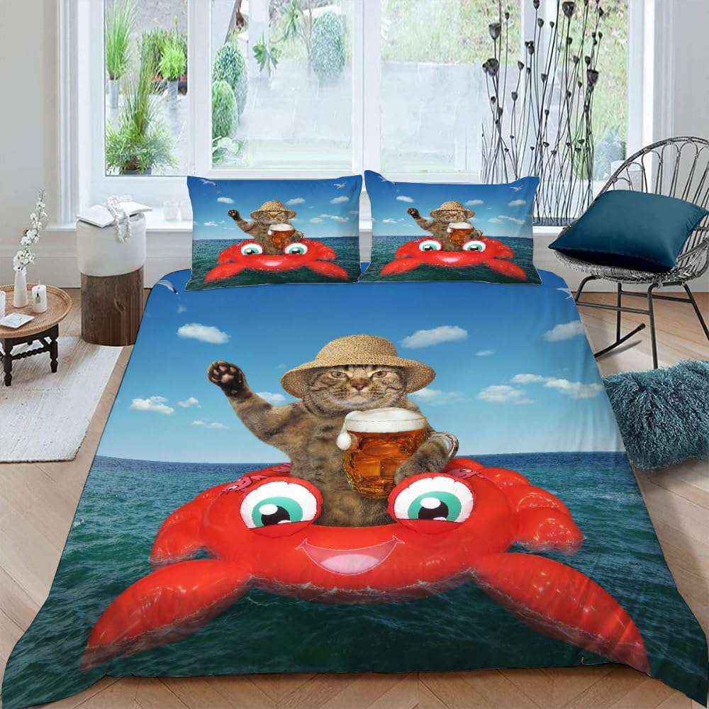 Parure de lit chat 3D housse 240x260 zippée fini la couette qui glisse