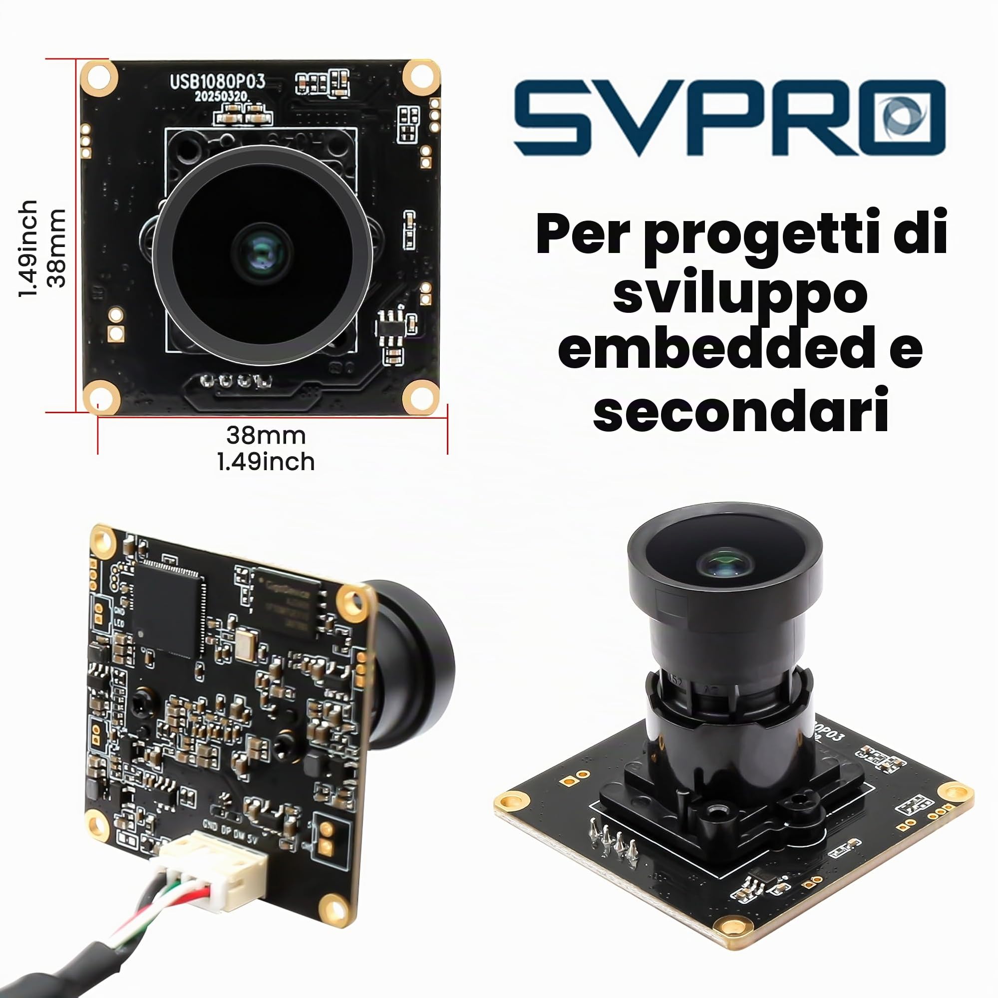 Svpro Modulo fotocamera USB 1080P Low Light 0.0001 Lux Starlight Webcam Board, obiettivo M16, F1.6, grandangolo 110 gradi senza distorsione, USB Plug & Play per Windows, Linux, Android, MacOS