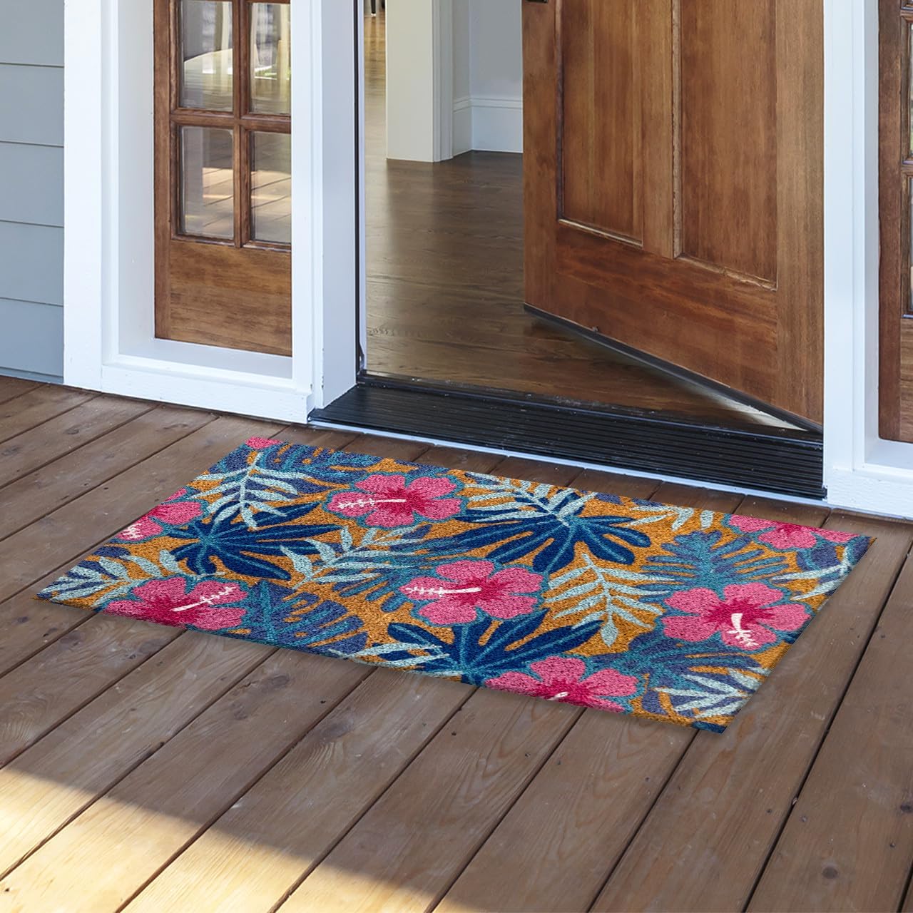 Briarwood Lane Pink and Blue Tropical Coir Doormat 18 x 30