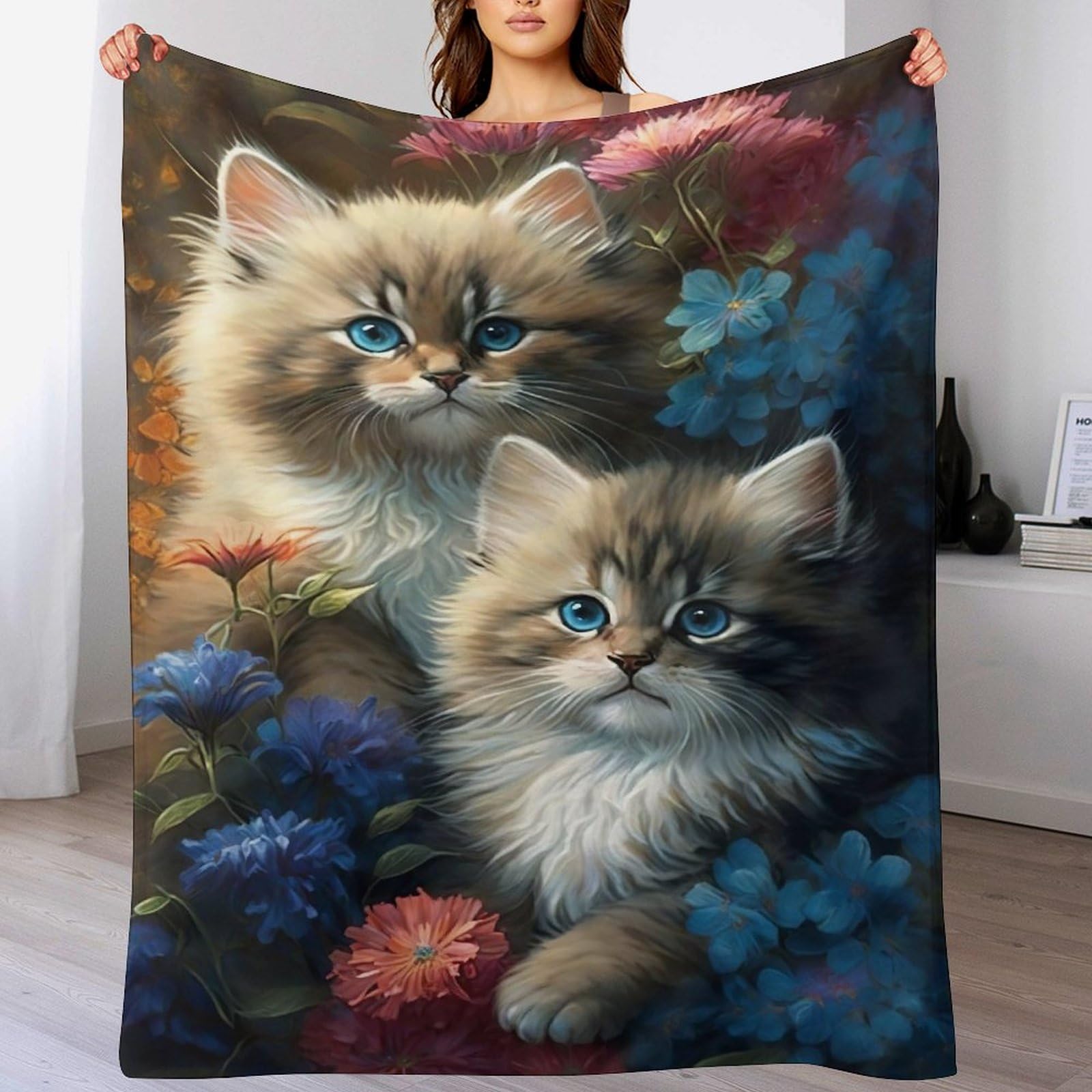 Plaid chat en polaire 100x130cm jeté de canapé en flannel