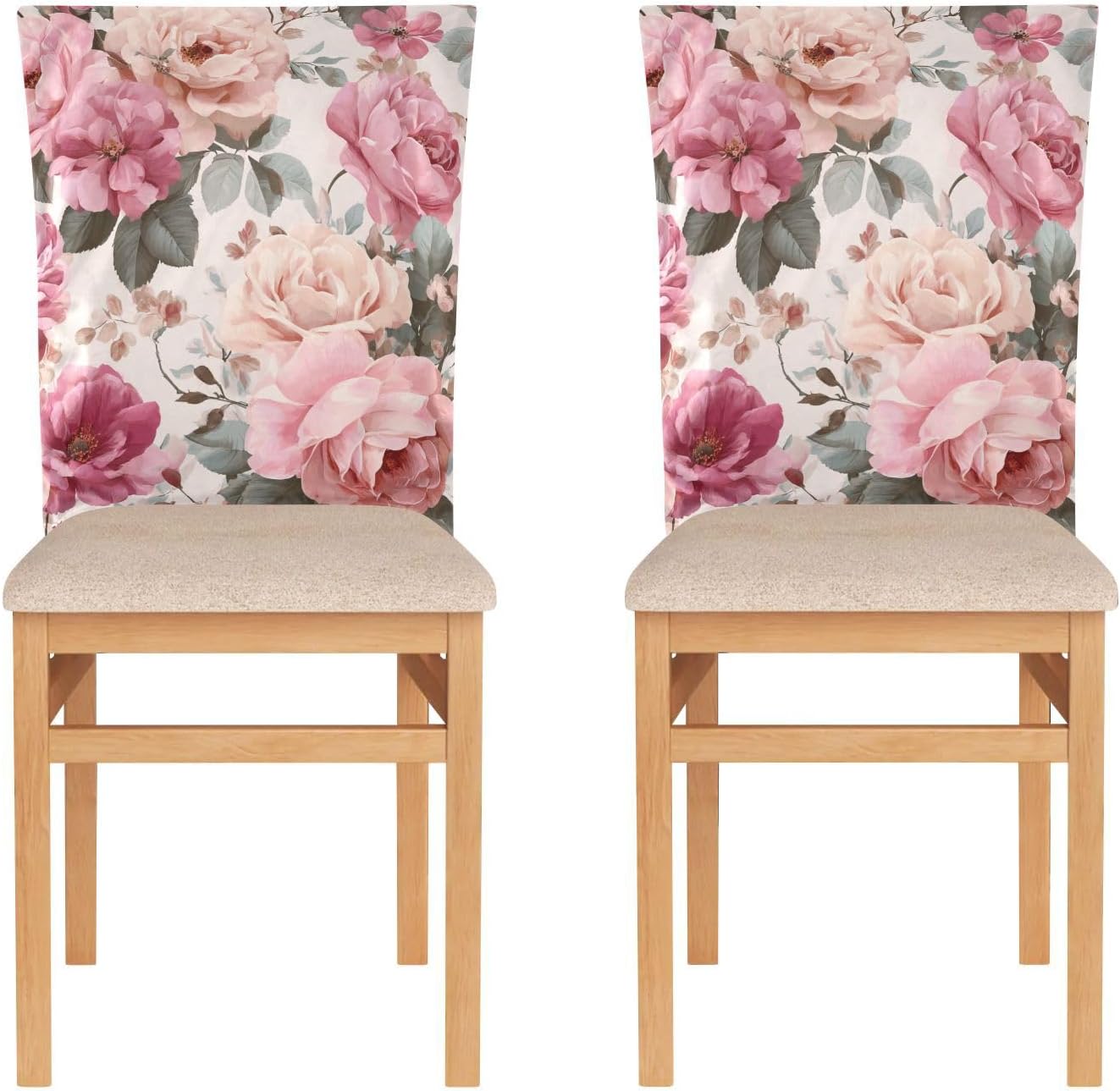 ALAZA Pink Floral Roses Chair Back Cover Set of 6, Washable Reusable Removable Chair Slipcovers Decorative Chair Cover for Home Kitchen Wedding Party