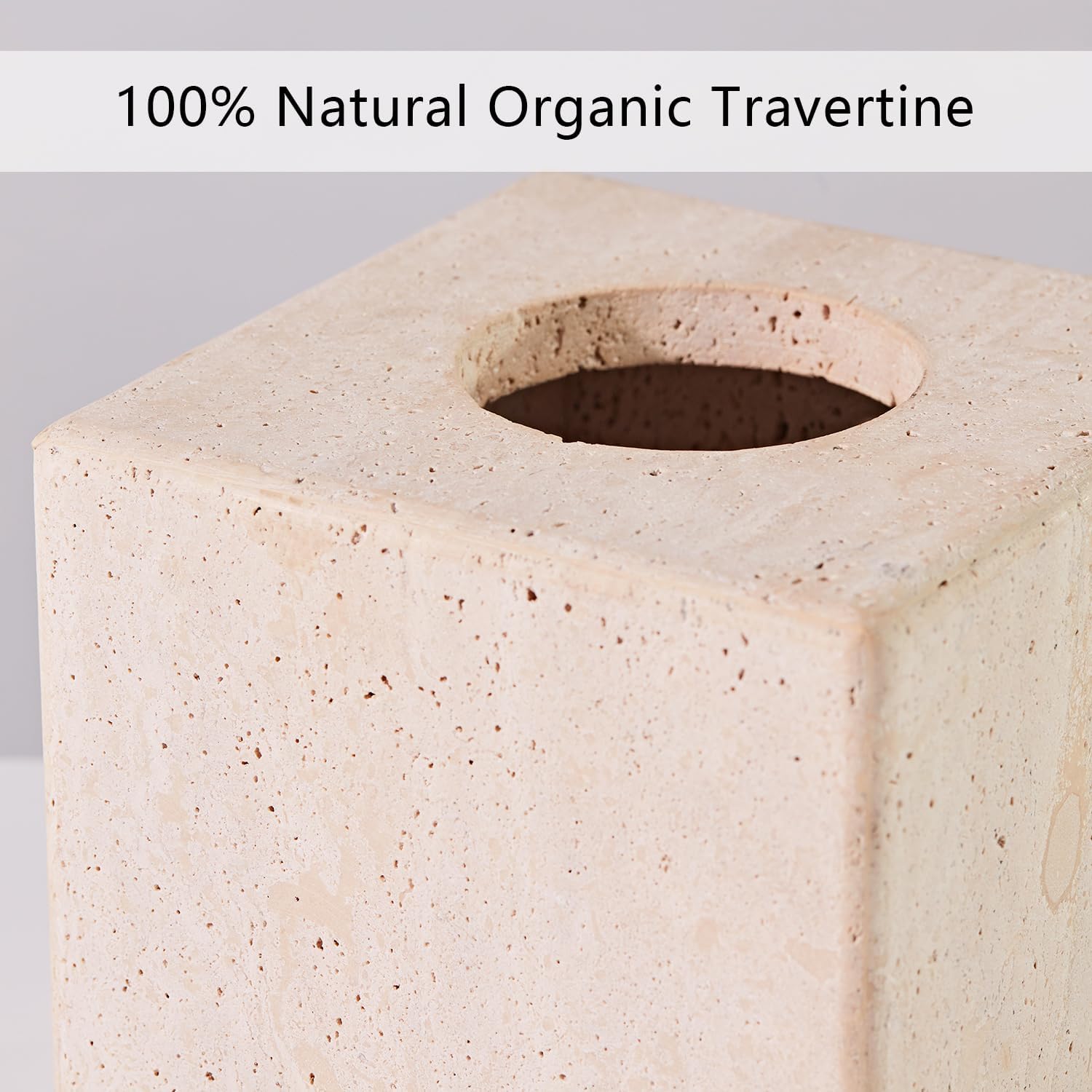 Natural Travertine Tissue Box Cover Square for Home Decor, Heavy Duty Stone Tissue Box Holder, Gorgeous Tissue Holder for Toilet, Bathroom, Kitchen, Bedroom, Living Room Table