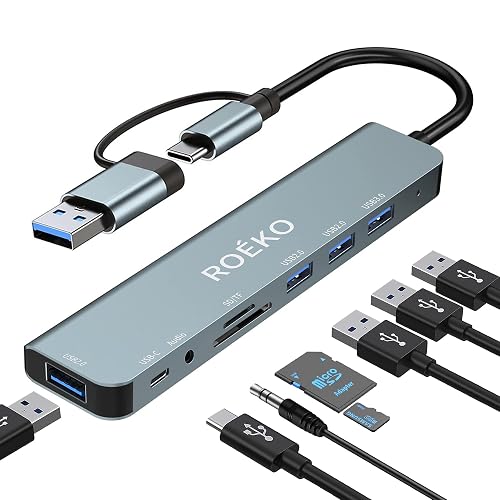 USB Hub,USB C hub multiport Adapter, USB Splitter with 1xUSB 3.0,4xUSB2.0,2 x USB C,USB c hub for MacBook Pro/PC/Laptop/Tablet Devices (Grey 8 in1)
