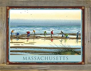 Massachusetts Clam Digging Rustic Metal Print on Reclaimed Barn Wood from Watercolor by Artist Dave Bartholet 8.5" x 11.5"