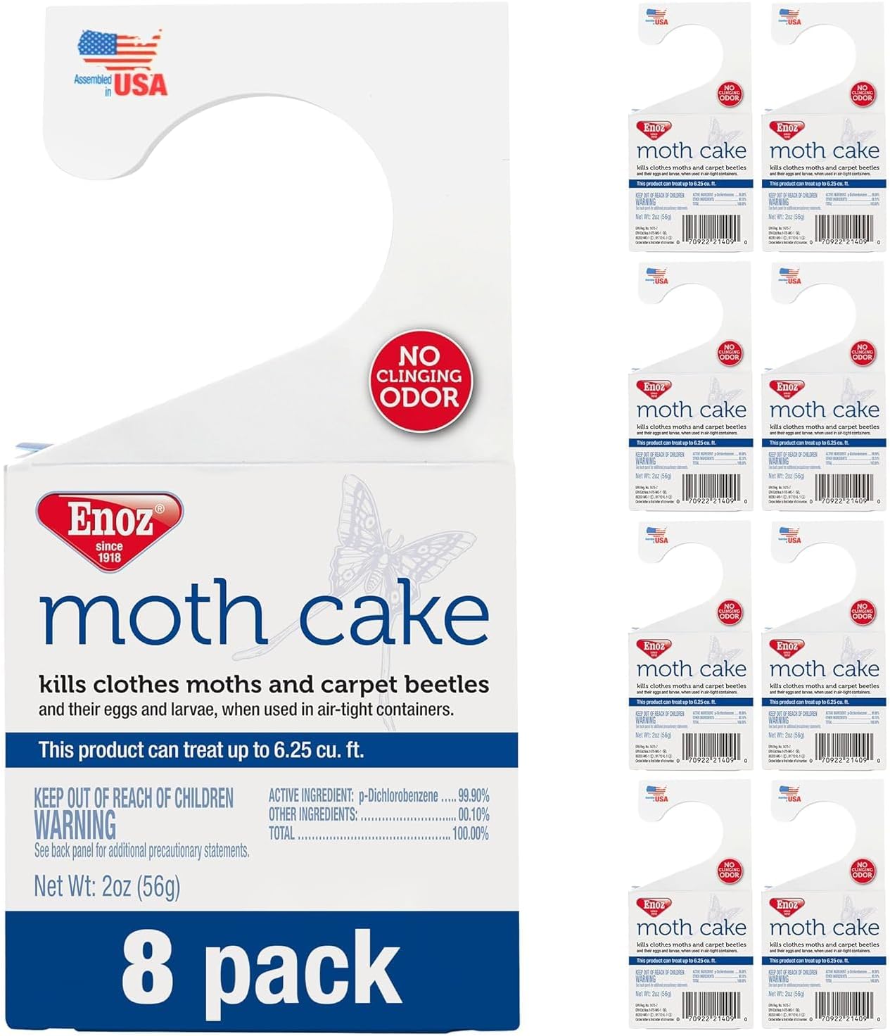 Enoz Moth Cakes – 8 Pack – Easily Hangs in Closets & Garment Bags – Kills Clo...