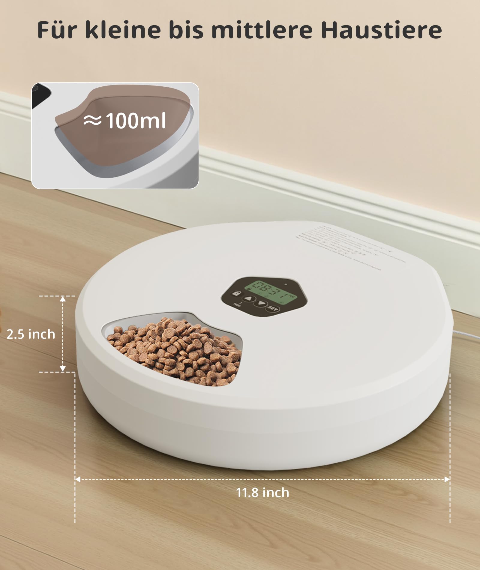 Comedero inteligente para gatos y perros – Dispensador temporizador de 5 comidas, apto para comida húmeda y seca, 2 cubos de hielo para mantener frescos, color blanco