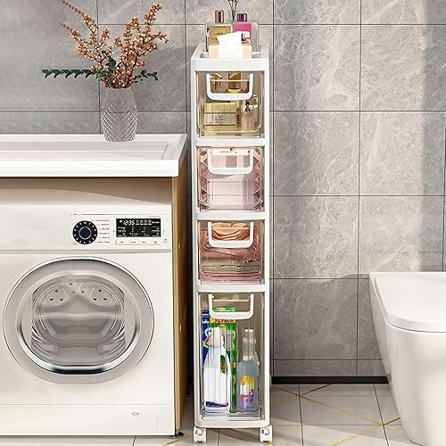 Miniatura 2 de Organizador de papel higiénico para gabinete de baño, gabinete de almacenamiento de papel higiénico delgado con cajones transparentes, unidad