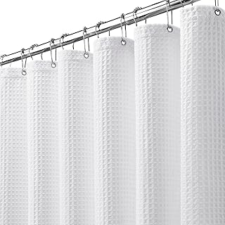 YellyHommy Natural Cotton Touch Shower Curtain Waffle Weave Shower Curtain for Bathroom Fabric White 72Wx96L