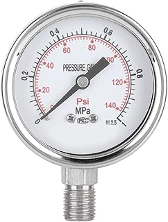 Pressure Gauge, Oil Filled Pressure Gauge 0â€‘1.0MPa Stainless Steel Pressure Gauge Resistant Industrial High Accuracy Radial Vacuum Gauge