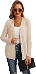 GRECERELLE Femmes Lightweight Cardigan Sweater Long Sleeve Button Down Ribbed Knit Vêtements de dessus Open Front Tops avec poches