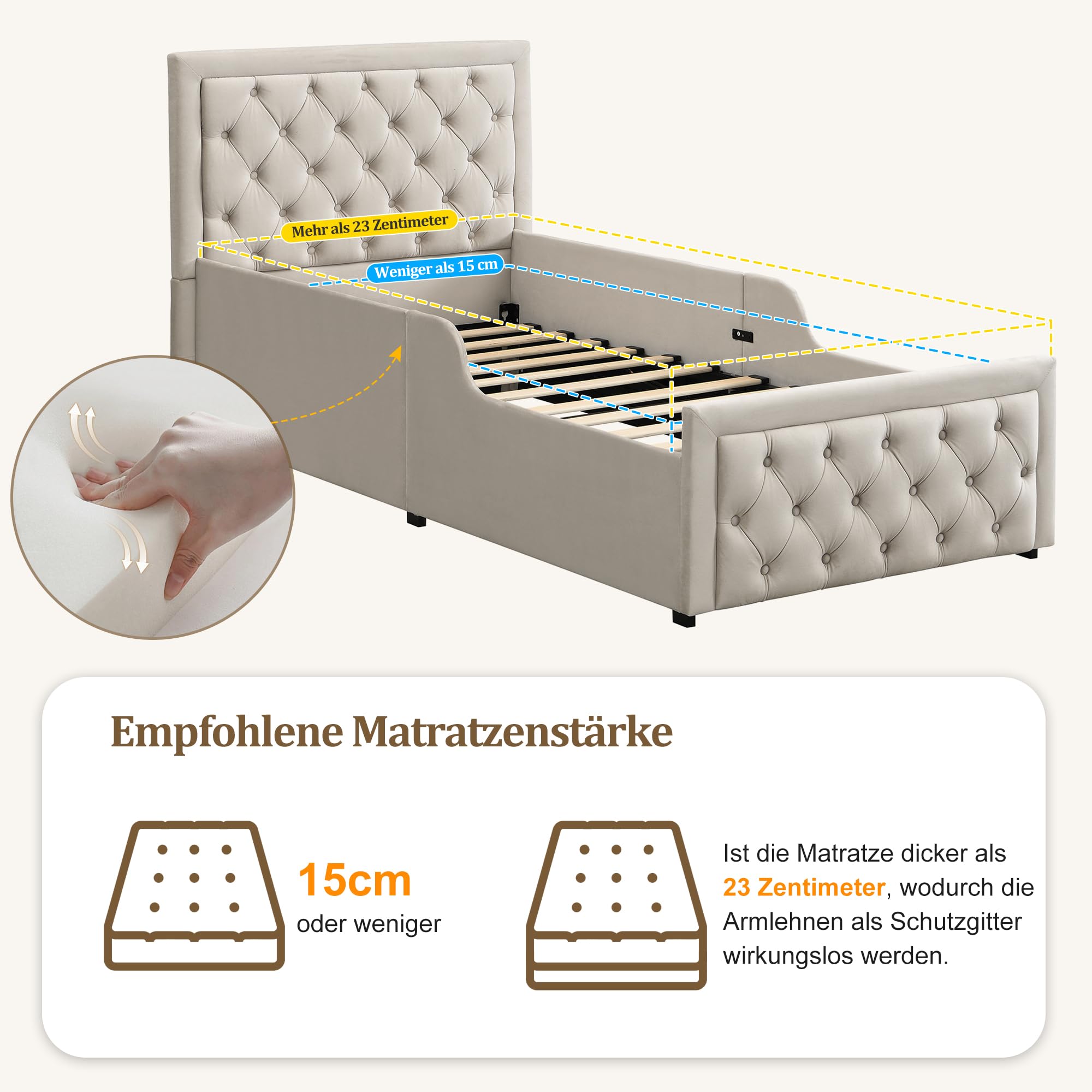 Polsterbett Einzelbett Kinderbett 90x200 cm, Stauraumbett mit Gepolstertes Kopfteil, Modern Hydraulisches Funktionsbett mit Großem Stauraum, Jugendbett mit Lattenrost, Samt, Ohne Matratze