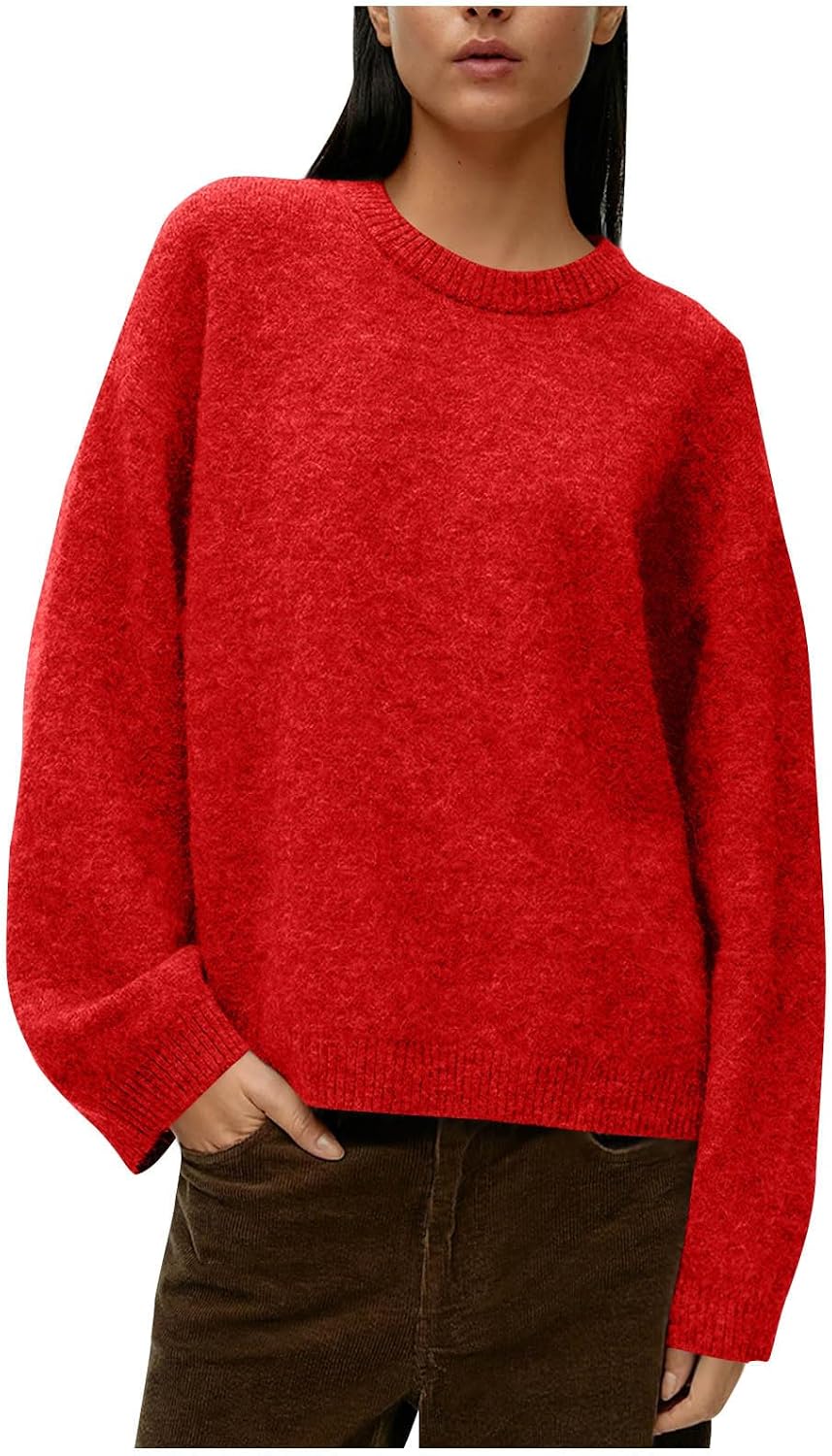 Long Sleeve Sweater for Women Round Neck Business Casual Pullover Basic Top Fall Fashion Winter Solid Color Outfits