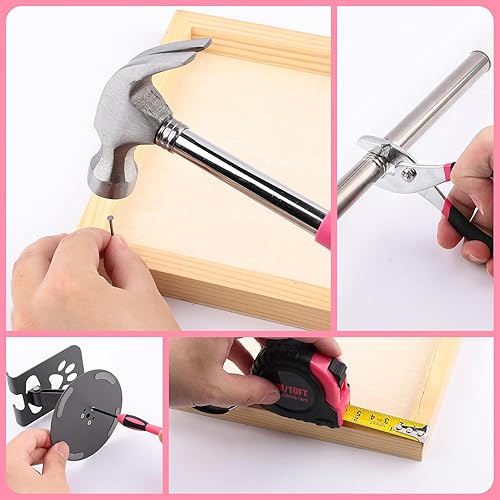 Miniatura 3 de SenHodyu - Juego de herramientas color rosa para mujer, caja de herramientas de mano para el hogar general de 40 piezas con caja de herramientas de