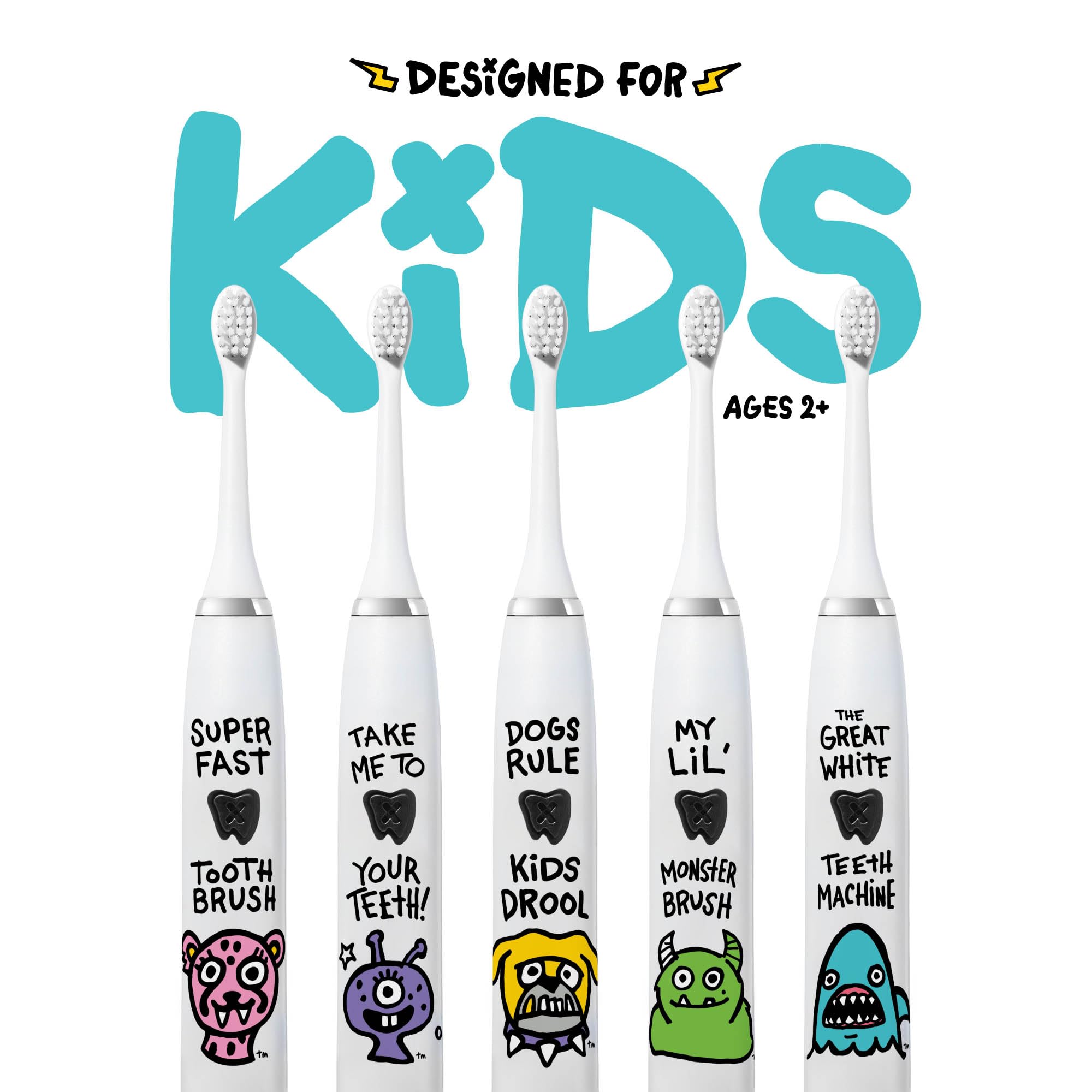 Made by Dentists Spazzolino elettrico per bambini – Spazzolino vibrante ricaricabile con timer, include 6 testine di ricambio, pulisce delicatamente i piccoli denti, per ragazze e ragazzi, bambini e