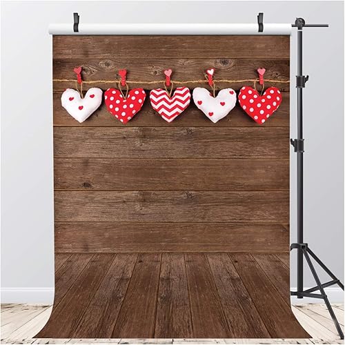 Miniatura 7 de AIIKES Telón de fondo para el día de San Valentín de 6 x 9 pies, telón de fondo de madera marrón para baby shower, fiesta de cumpleaños, decoración