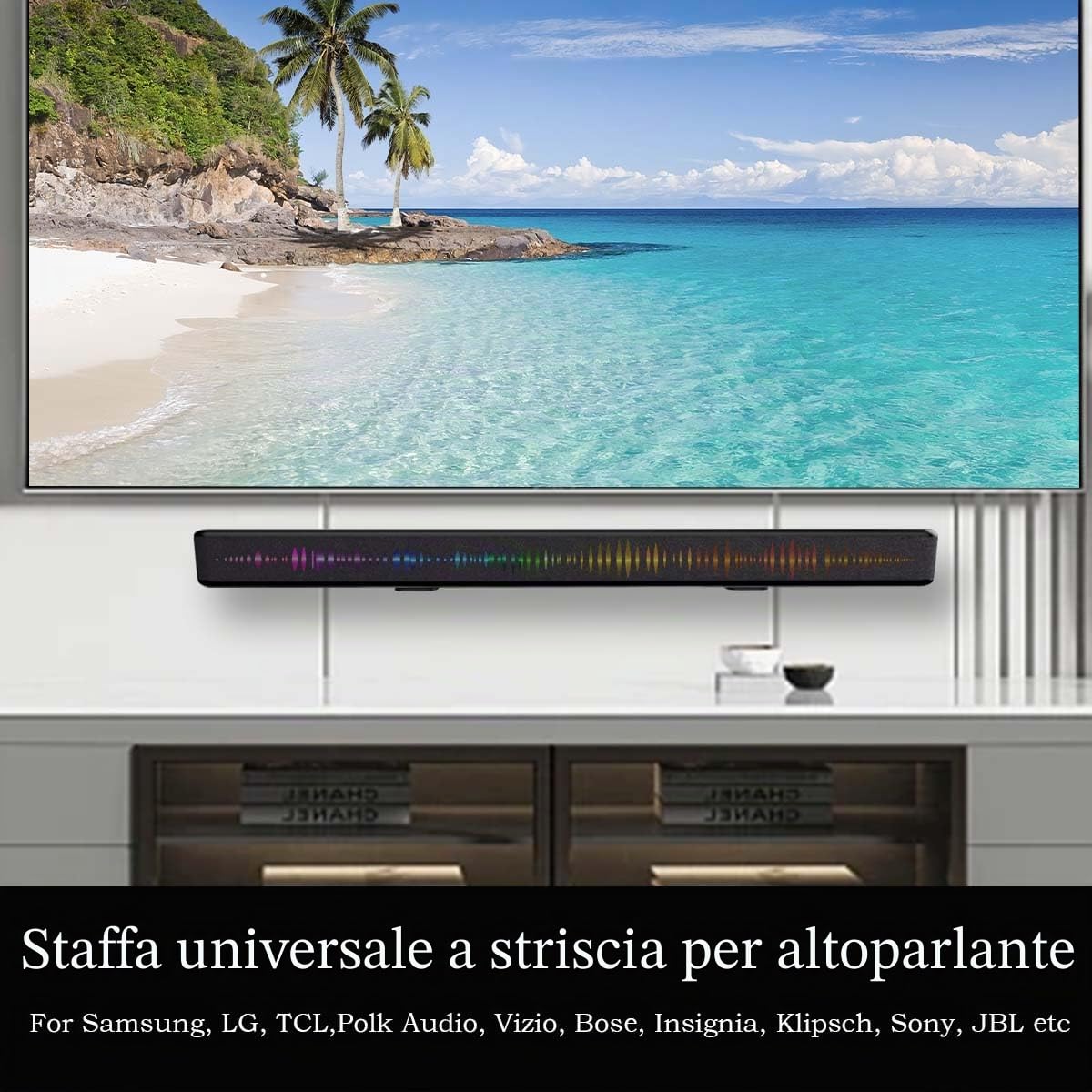 Supporto Soundbar,Universale Staffa Soundbar,Supporto Soundbar Appesa Sotto La TV,Facile Da Installare,Con Accessori,Portata Massima 12kg,Nero