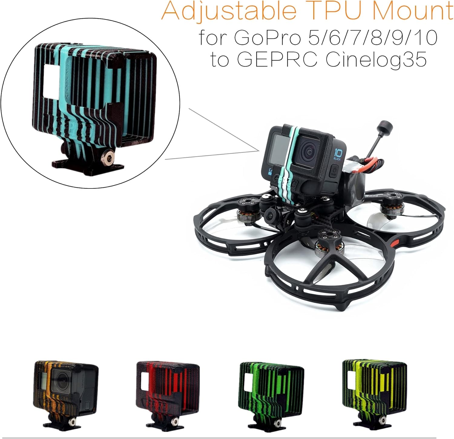 GEPRC GEP-CL35 Cinelog35 Series Drone GoPr0 5/6/7/8/9/10 Adjustable TPU Mount for DIY RC FPV Quadcopter Accessories Parts - (Color: Black Red 9 10, CN)