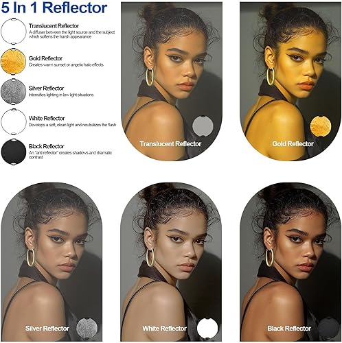 Miniatura 4 de WELLMAKING Reflector de fotografía de 32 pulgadas (31.5 in), reflector de luz plegable con bolsa y adaptador de inclinación, reflector de mango 5 en