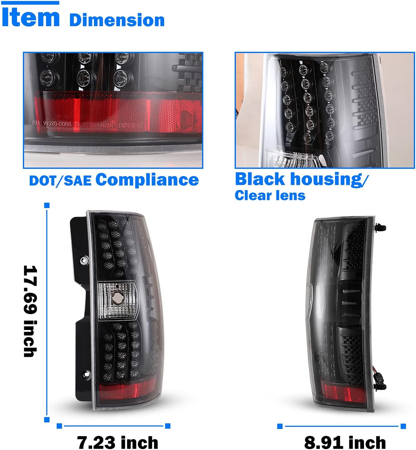 WOLFSTORM LED Tail Light Assembly Compatible for 2007-2013 Chevy Suburban and 2007-2013 Chevy Tahoe, LED Tail Lights Replacement,Clear Lens