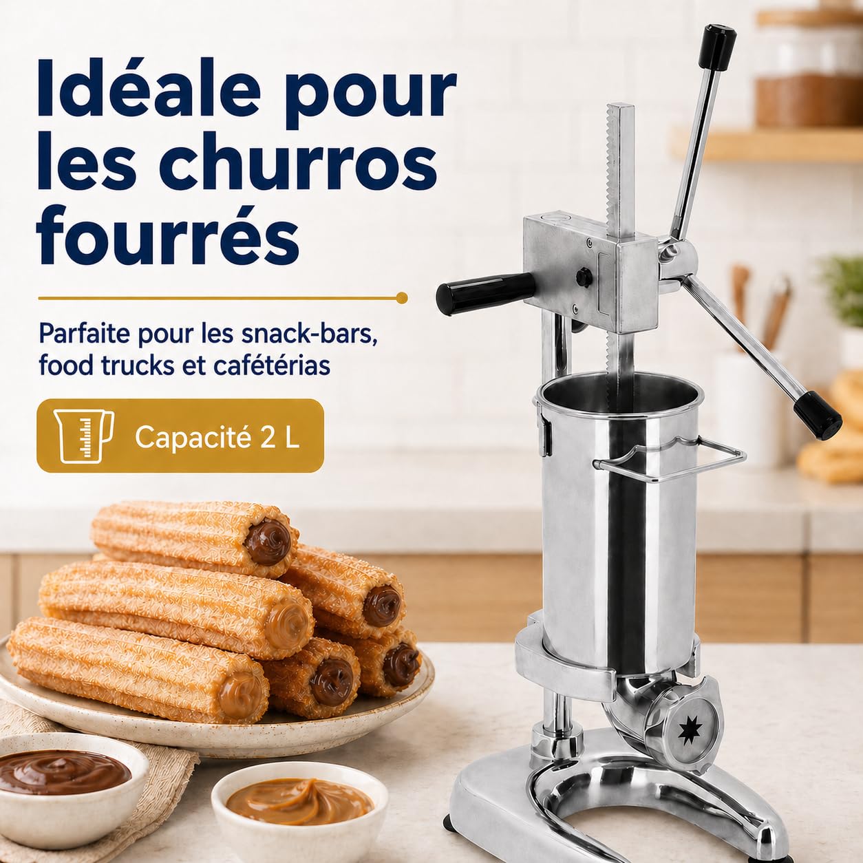 Machine à Churros Manuelle 2L – Churrera Verticale en Acier Inoxydable pour Usage Domestique et Commercial